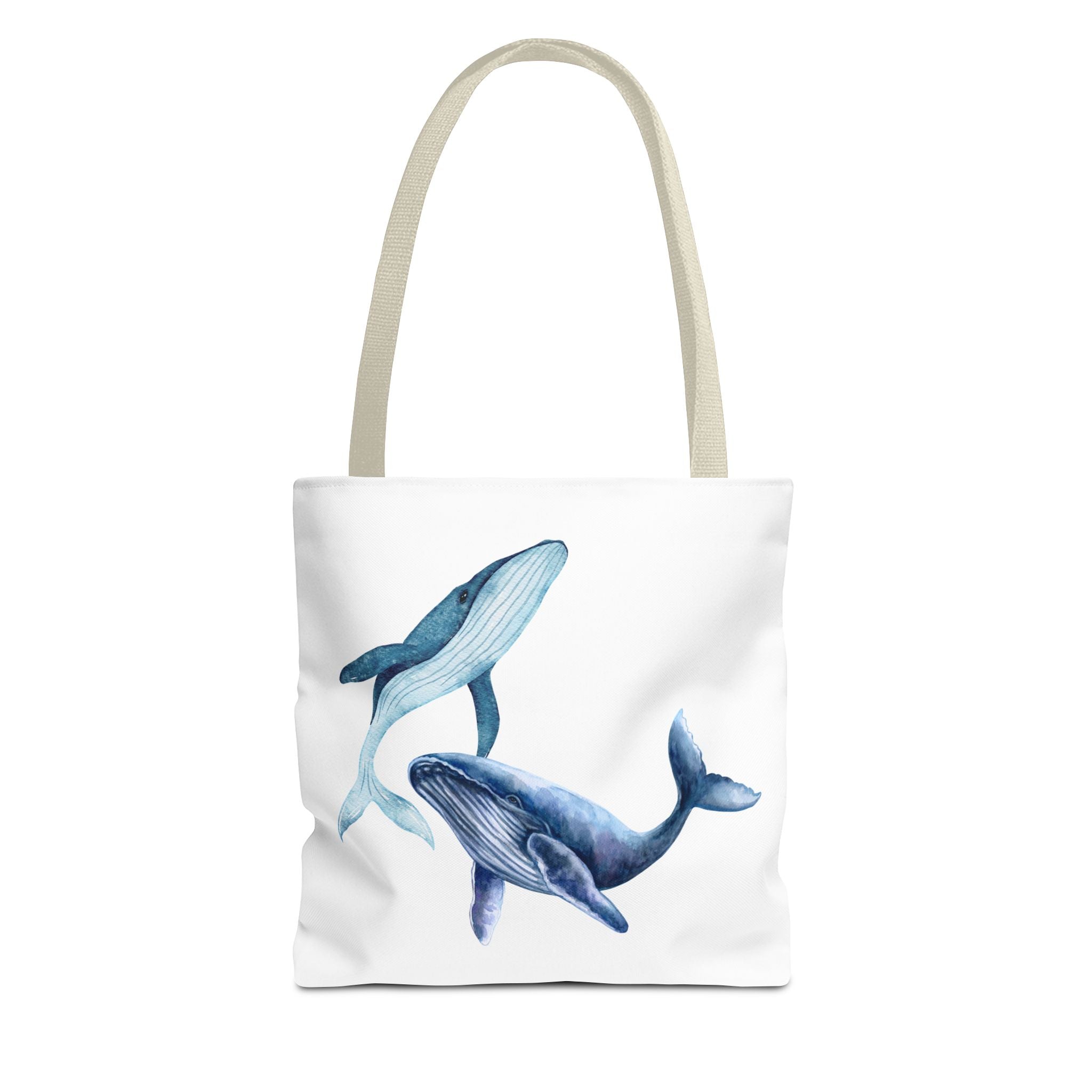 Whale Duo Tote Bag — Blue Ocean Watercolor Beach Shopper