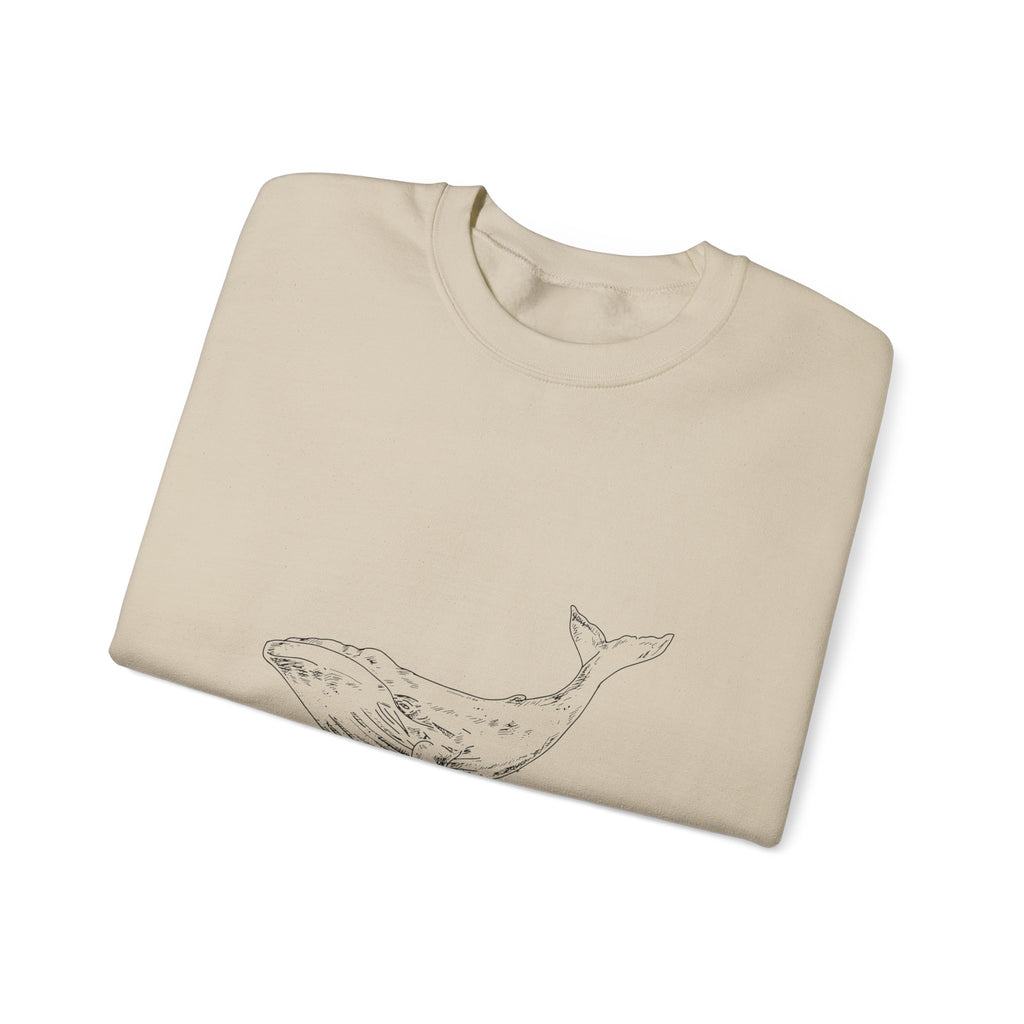 Whale Sketch Crewneck Sweatshirt — Minimalist Ocean Whale Graphic