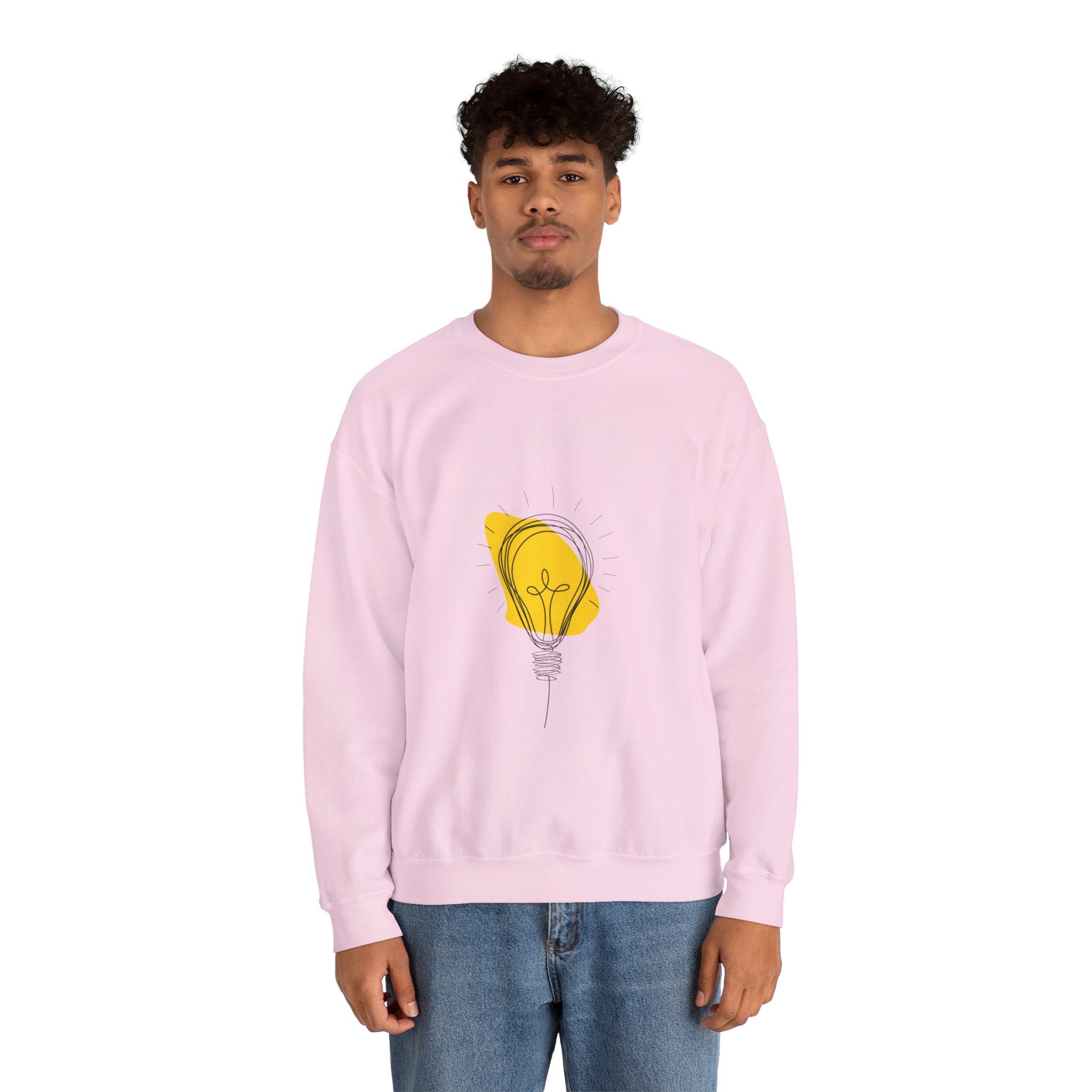 Lightbulb Sketch Crewneck Sweatshirt — Minimalist Yellow Idea Graphic