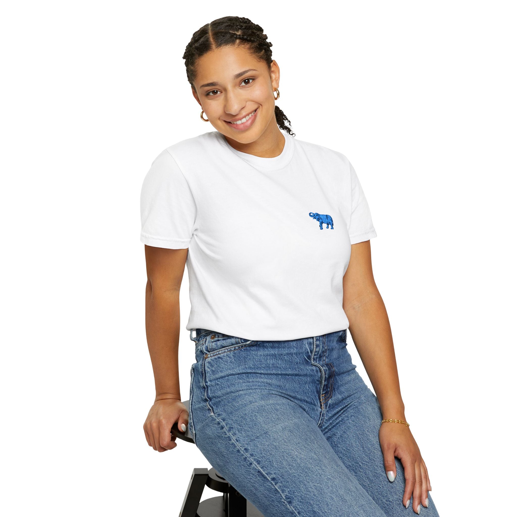 Blue Elephant-Dyed Graphic T-Shirt with Blue Design