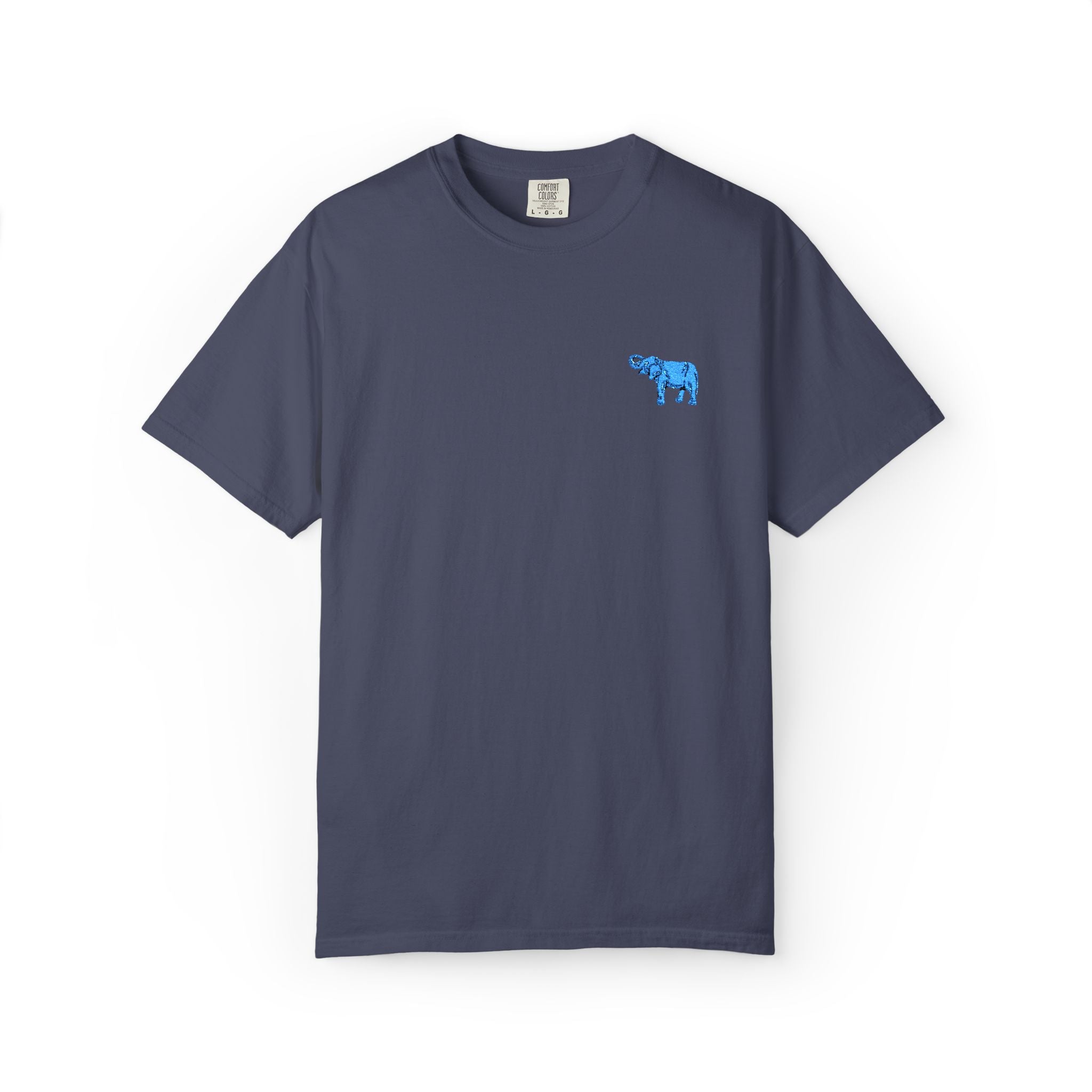 Blue Elephant-Dyed Graphic T-Shirt with Blue Design