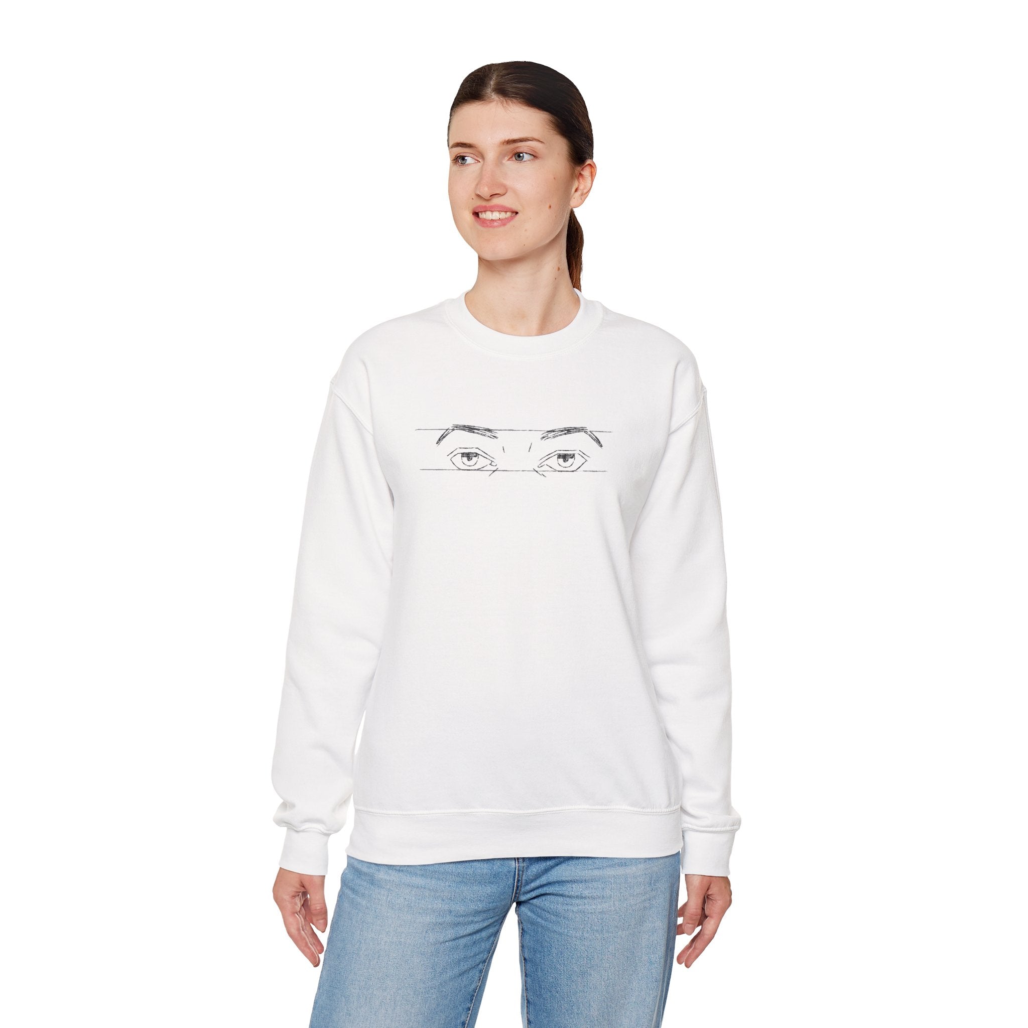 Crewneck Sweatshirt — Minimal Line Art Eyes Graphic
