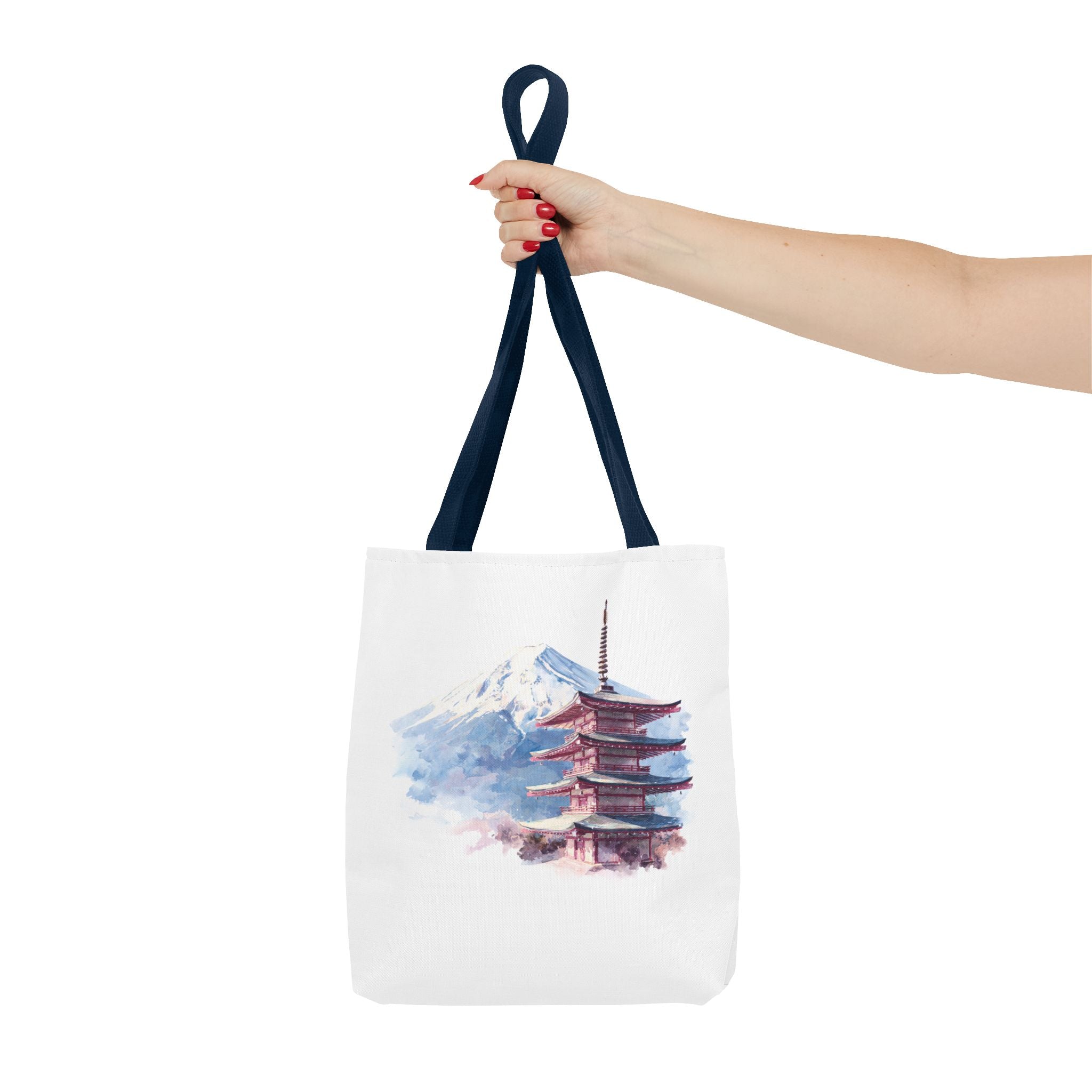 Japanese Pagoda & Mount Fuji Tote Bag — Watercolor Travel Canvas Tote