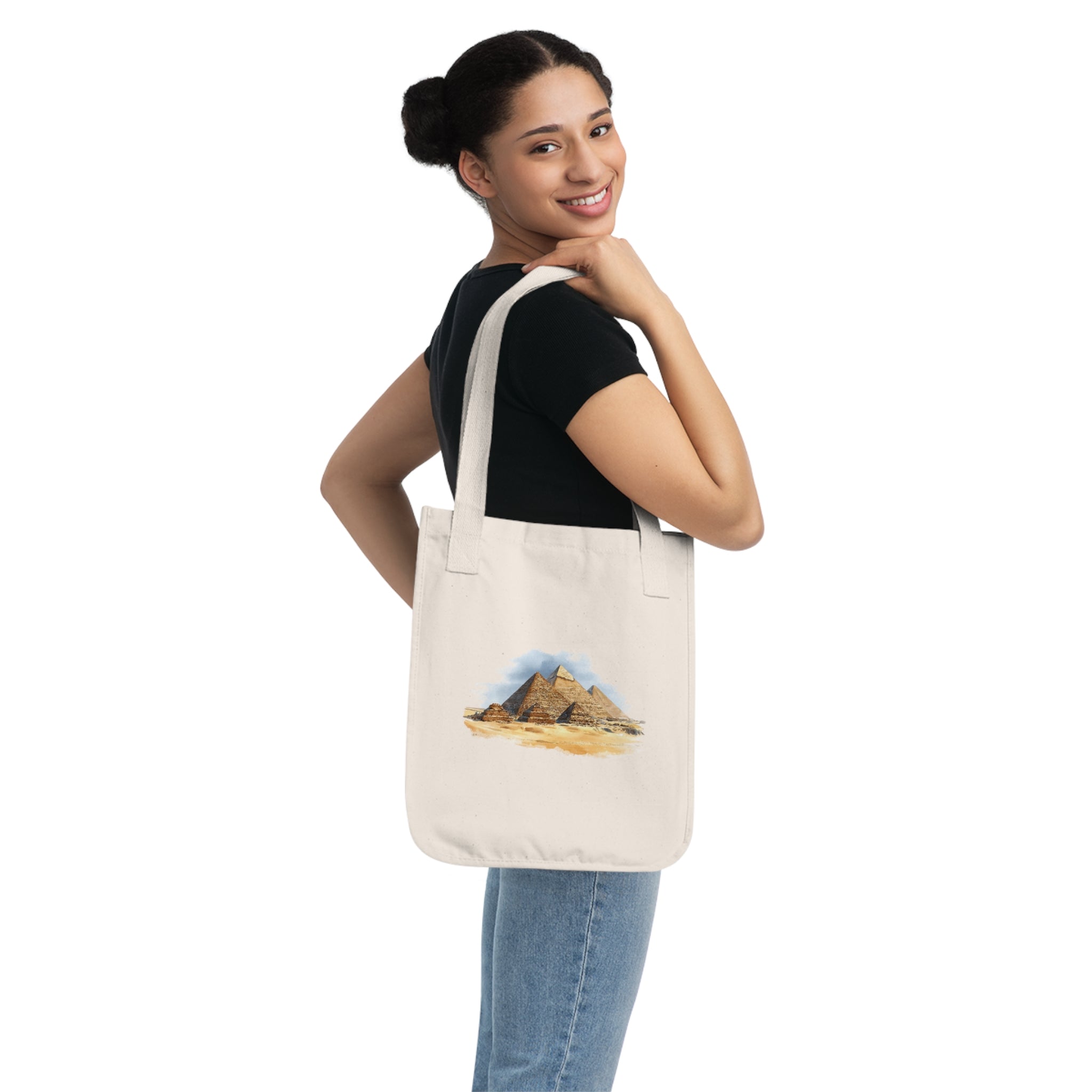 Canvas Tote Bag — Watercolor Pyramids Travel Tote (Egypt Pyramid Illustration)