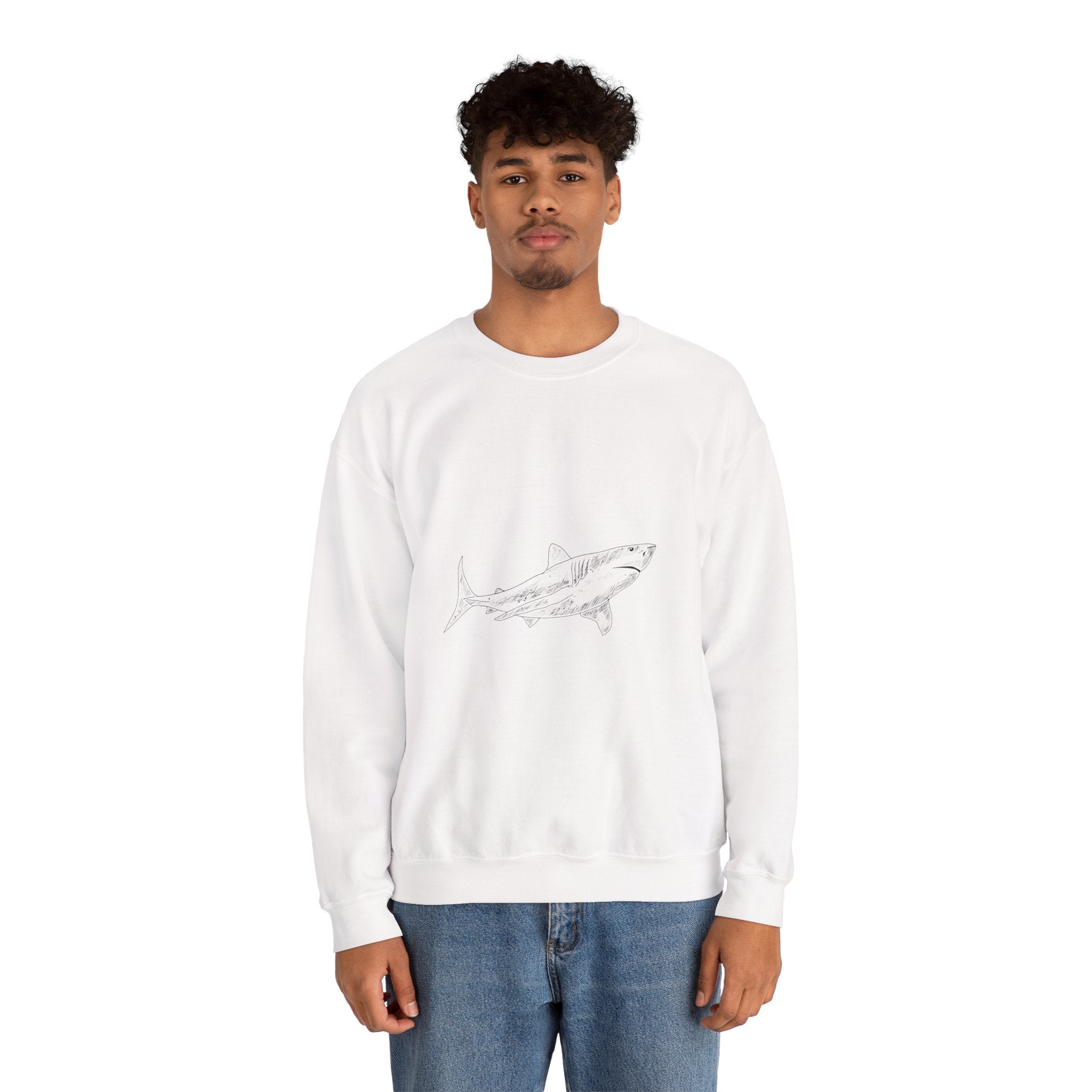 Shark Sketch Crewneck Sweatshirt — Minimal Ocean Graphic Pullover