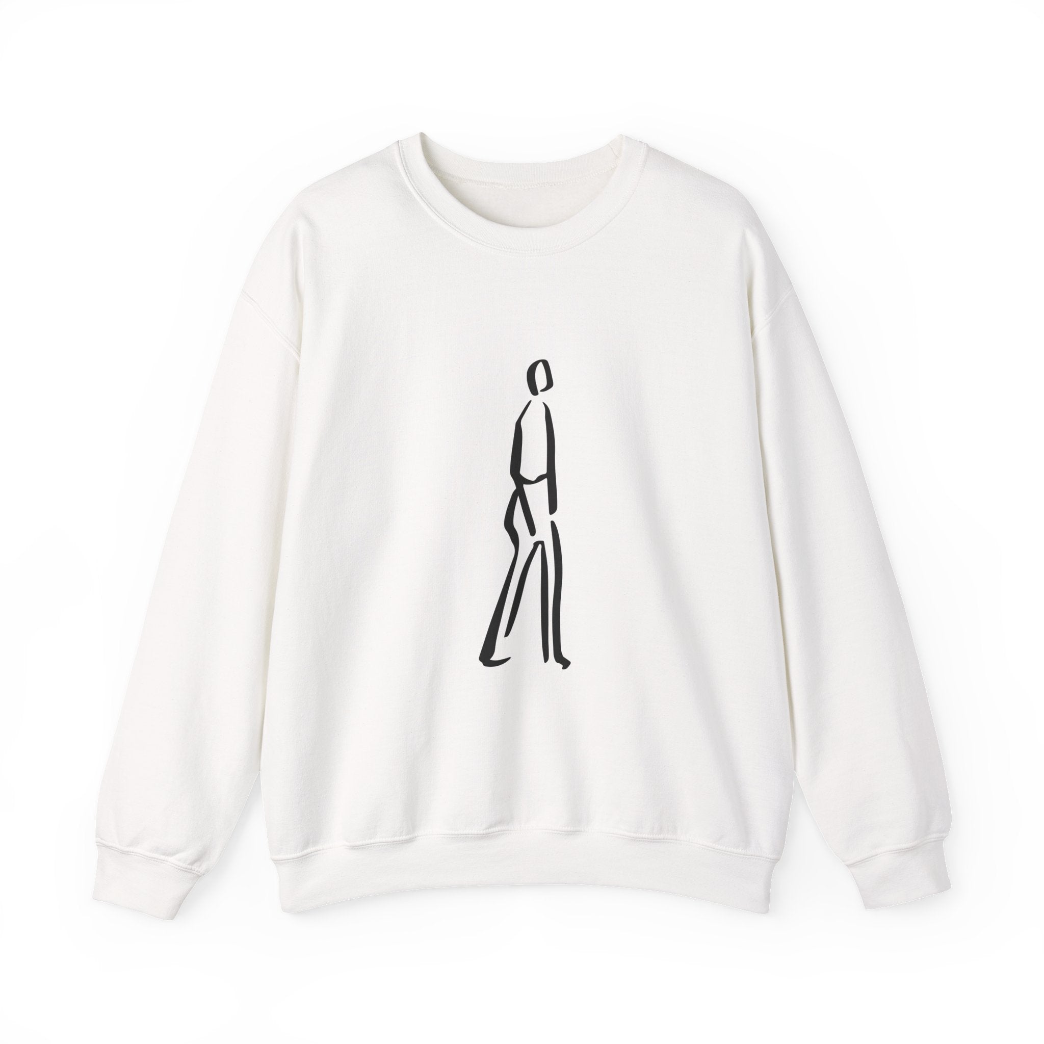 Minimalist Line Art Crewneck Sweatshirt — Walking Figure Graphic