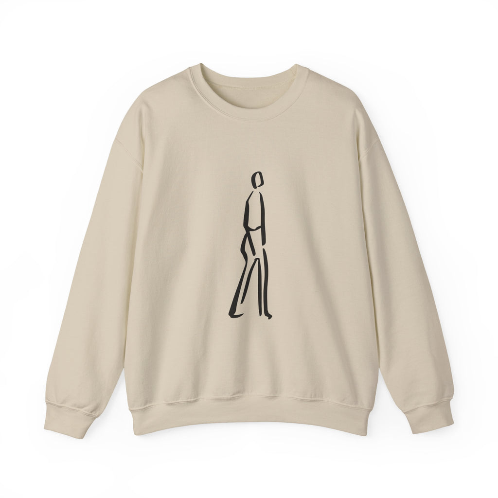 Minimalist Line Art Crewneck Sweatshirt — Walking Figure Graphic
