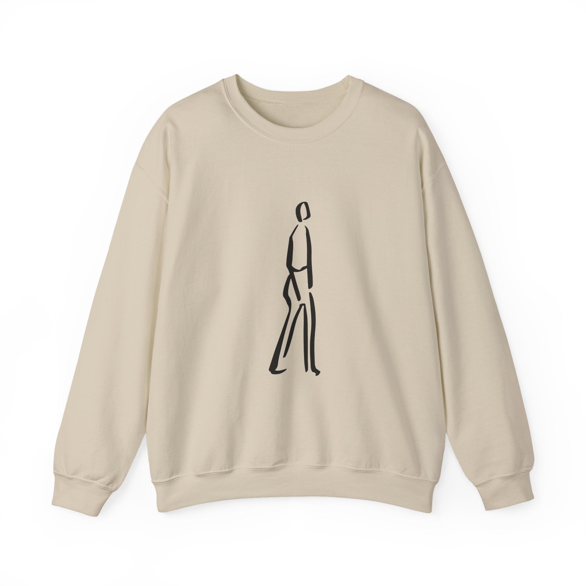 Minimalist Line Art Crewneck Sweatshirt — Walking Figure Graphic