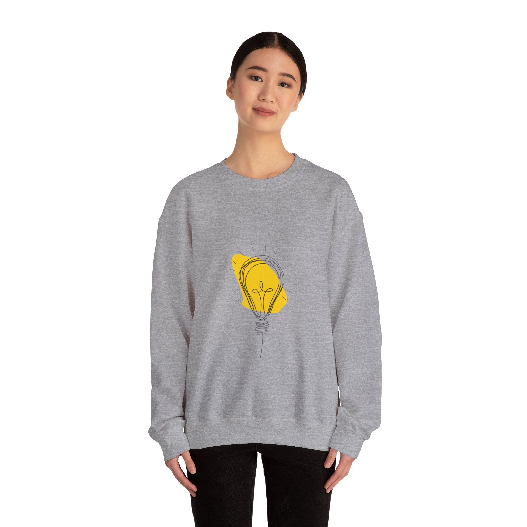 Lightbulb Sketch Crewneck Sweatshirt — Minimalist Yellow Idea Graphic
