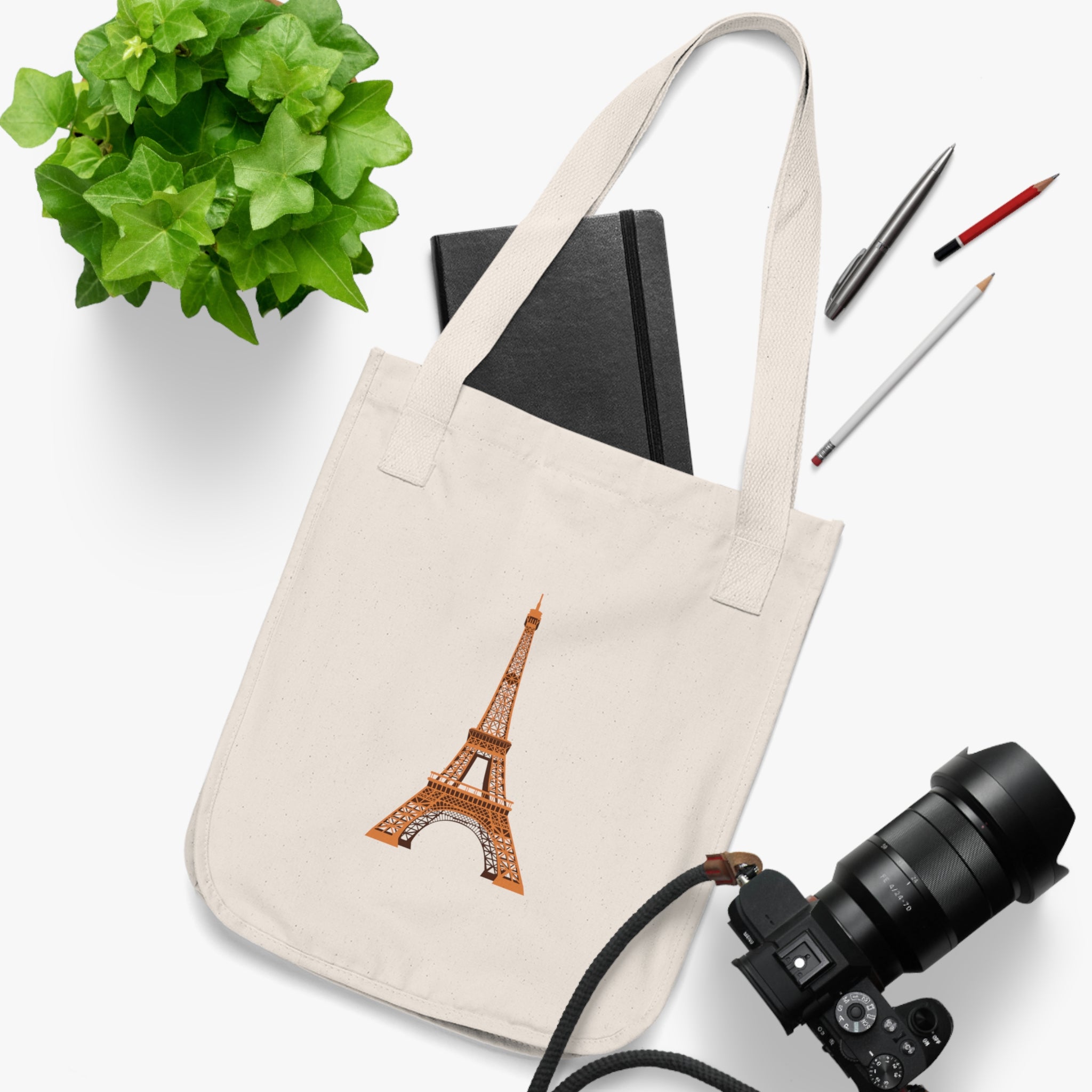 Eiffel Tower Canvas Tote — Organic Cotton Paris Travel Bag