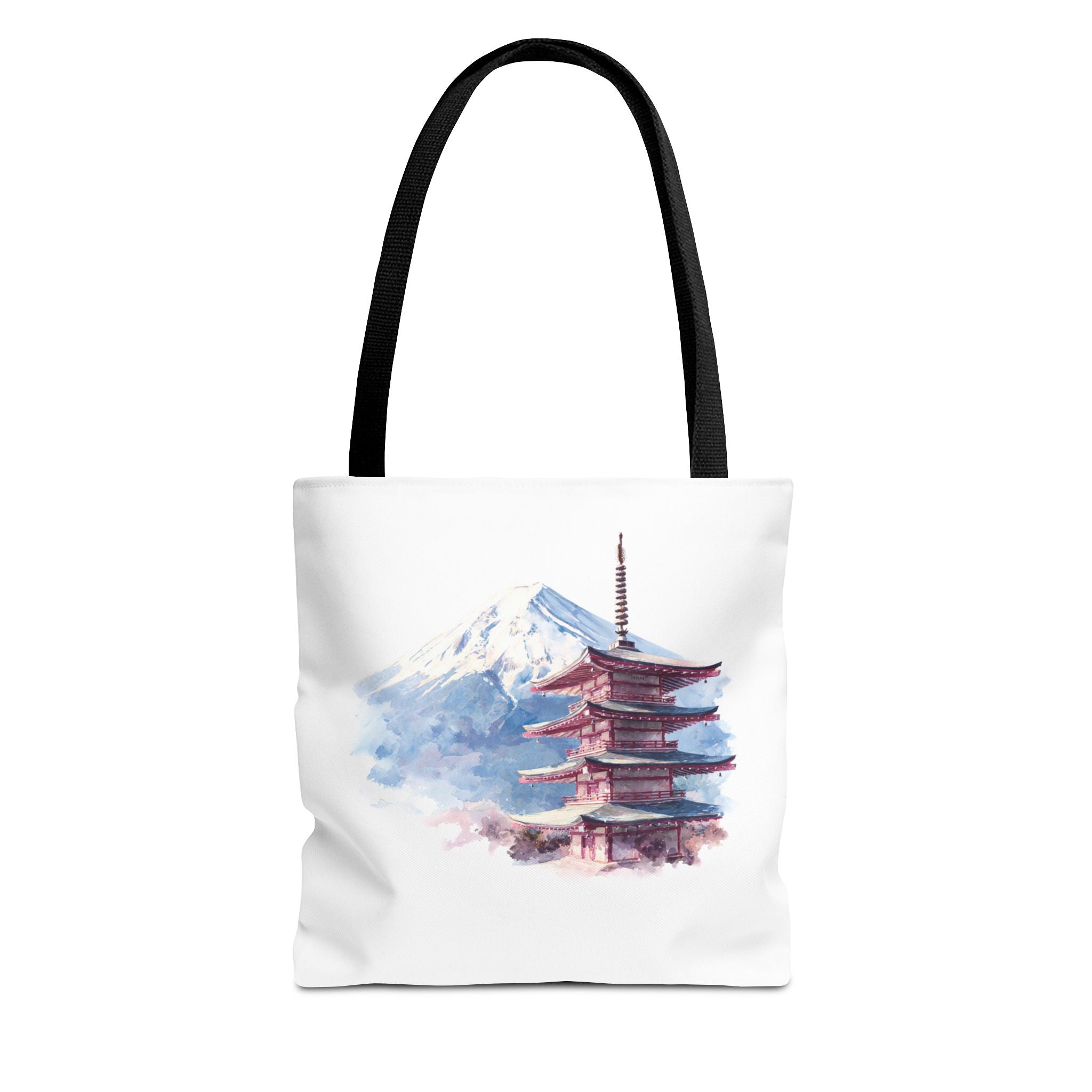 Japanese Pagoda & Mount Fuji Tote Bag — Watercolor Travel Canvas Tote