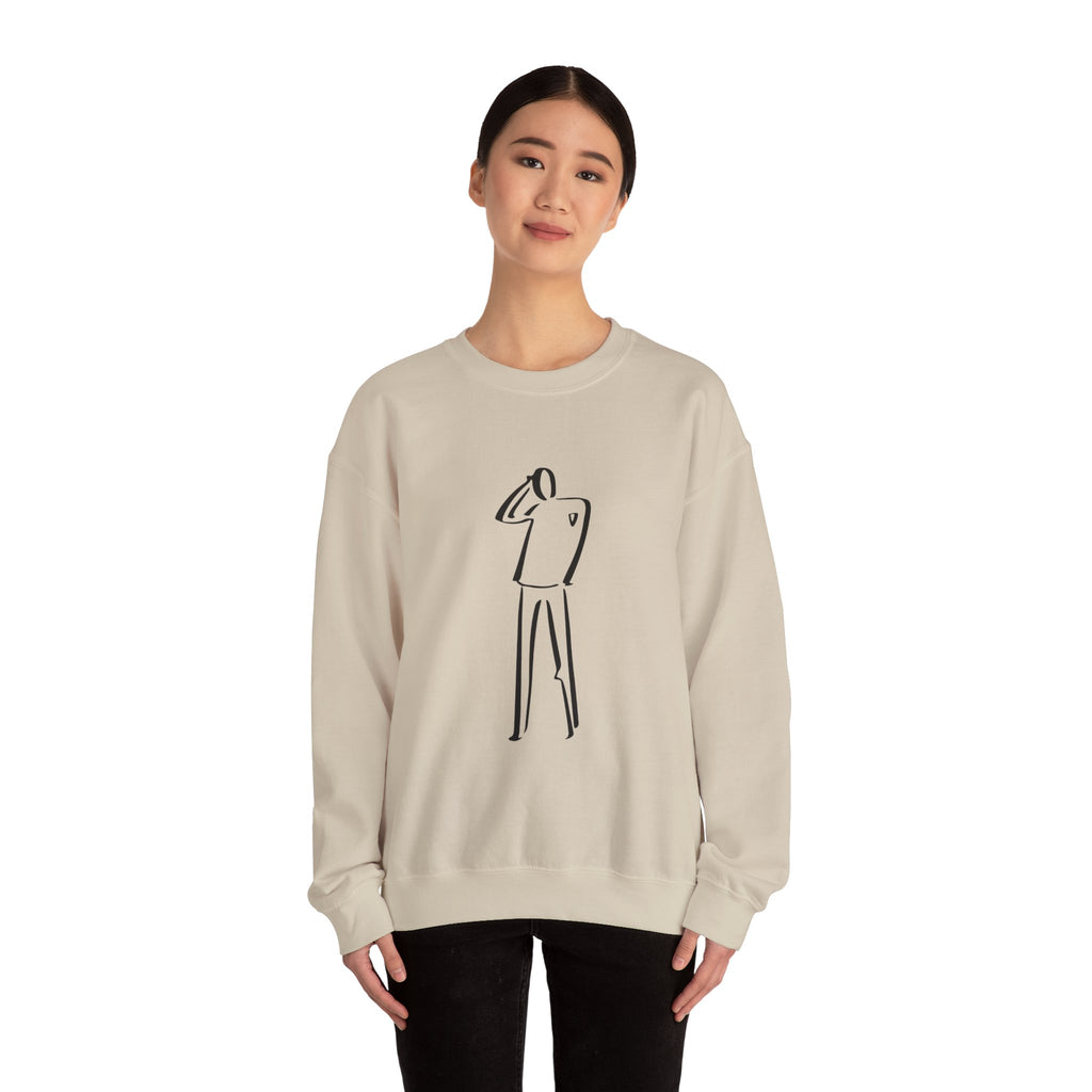 Minimalist Line Art Sweatshirt — Abstract Standing Figure Crewneck