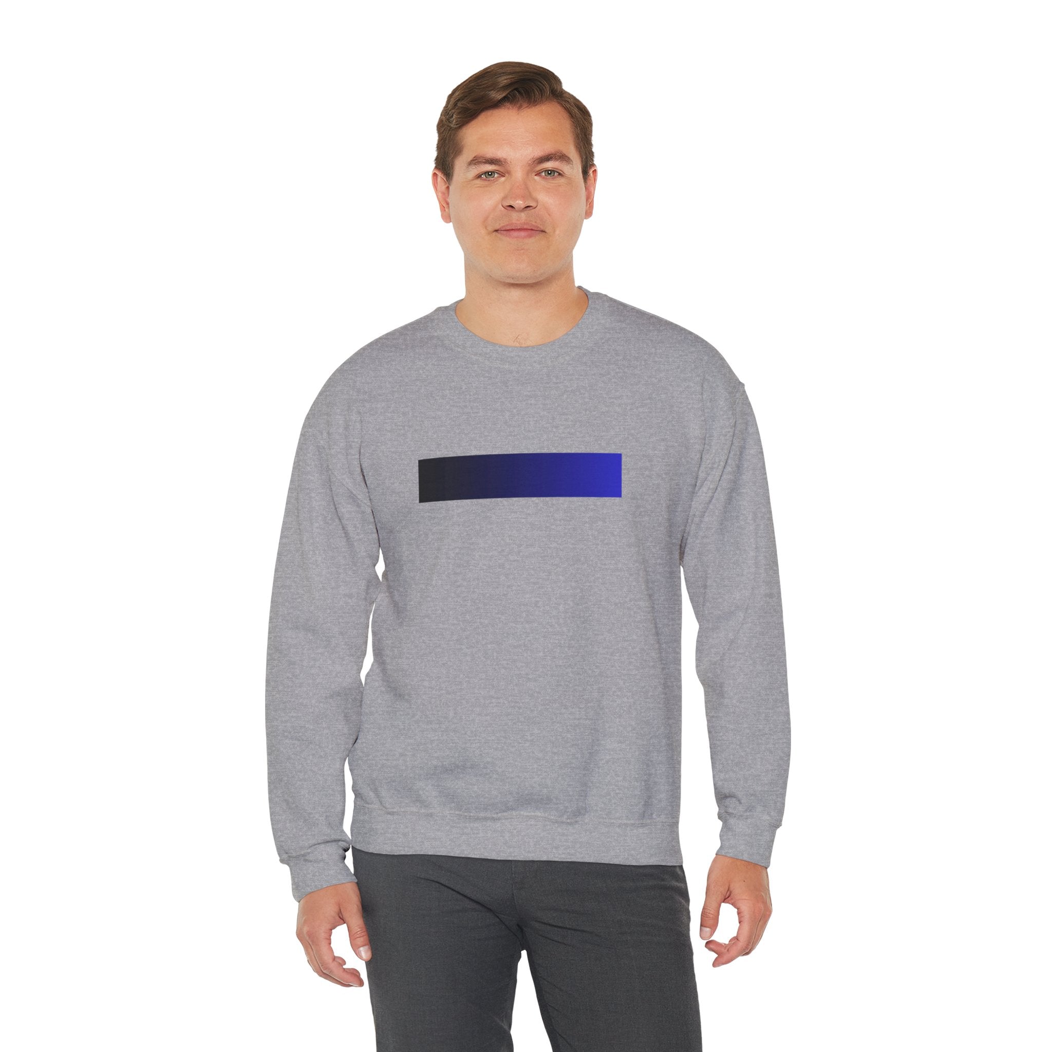 Minimal Gradient Bar Crewneck Sweatshirt — Modern Blue-to-Black Graphic