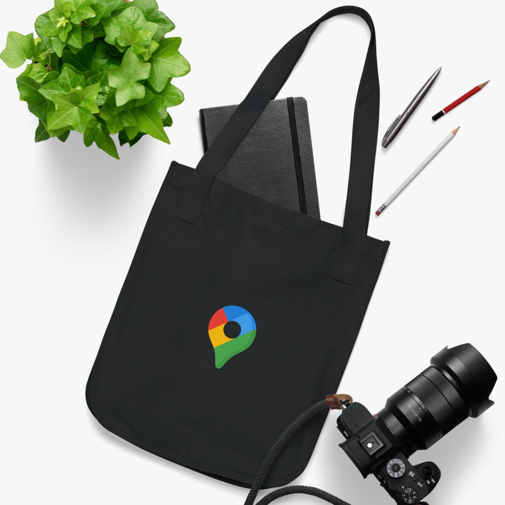 Google Location Canvas Tote Bag — Minimal Map Pin Logo Eco Tote