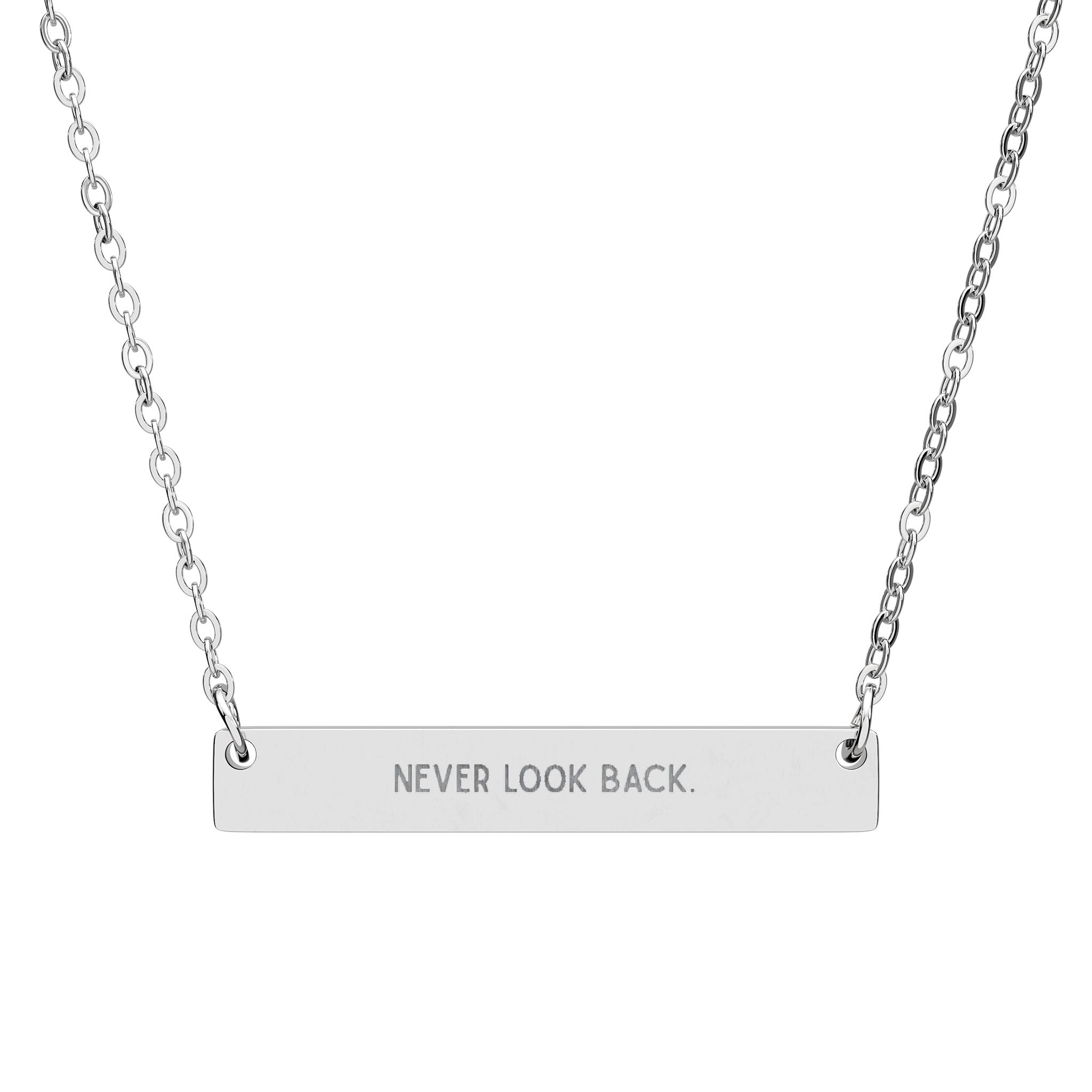 Personalized Horizontal Bar Necklace - Engraved "Never Look Back"