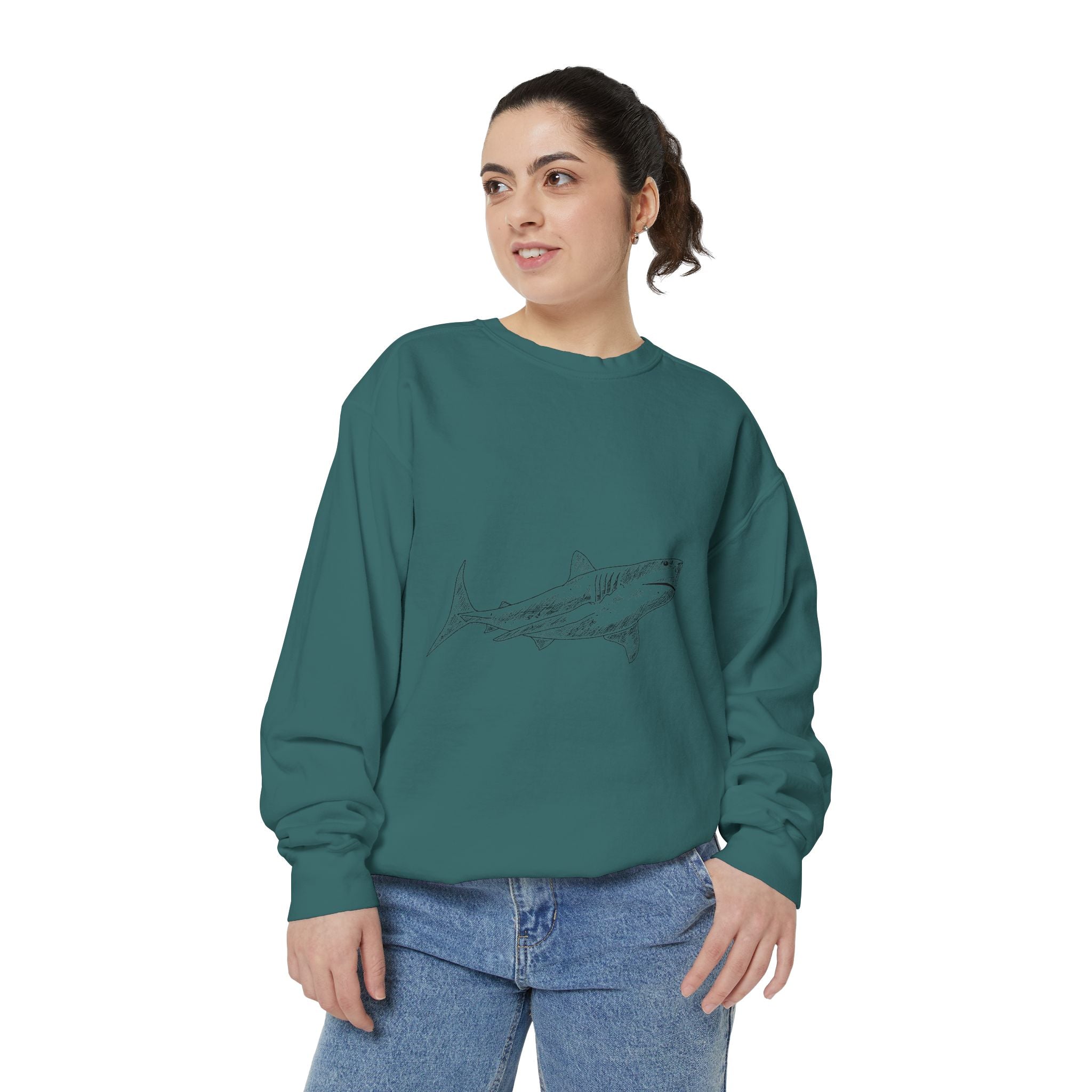 Shark Sketch Sweatshirt — Minimal Ocean Graphic Pullover