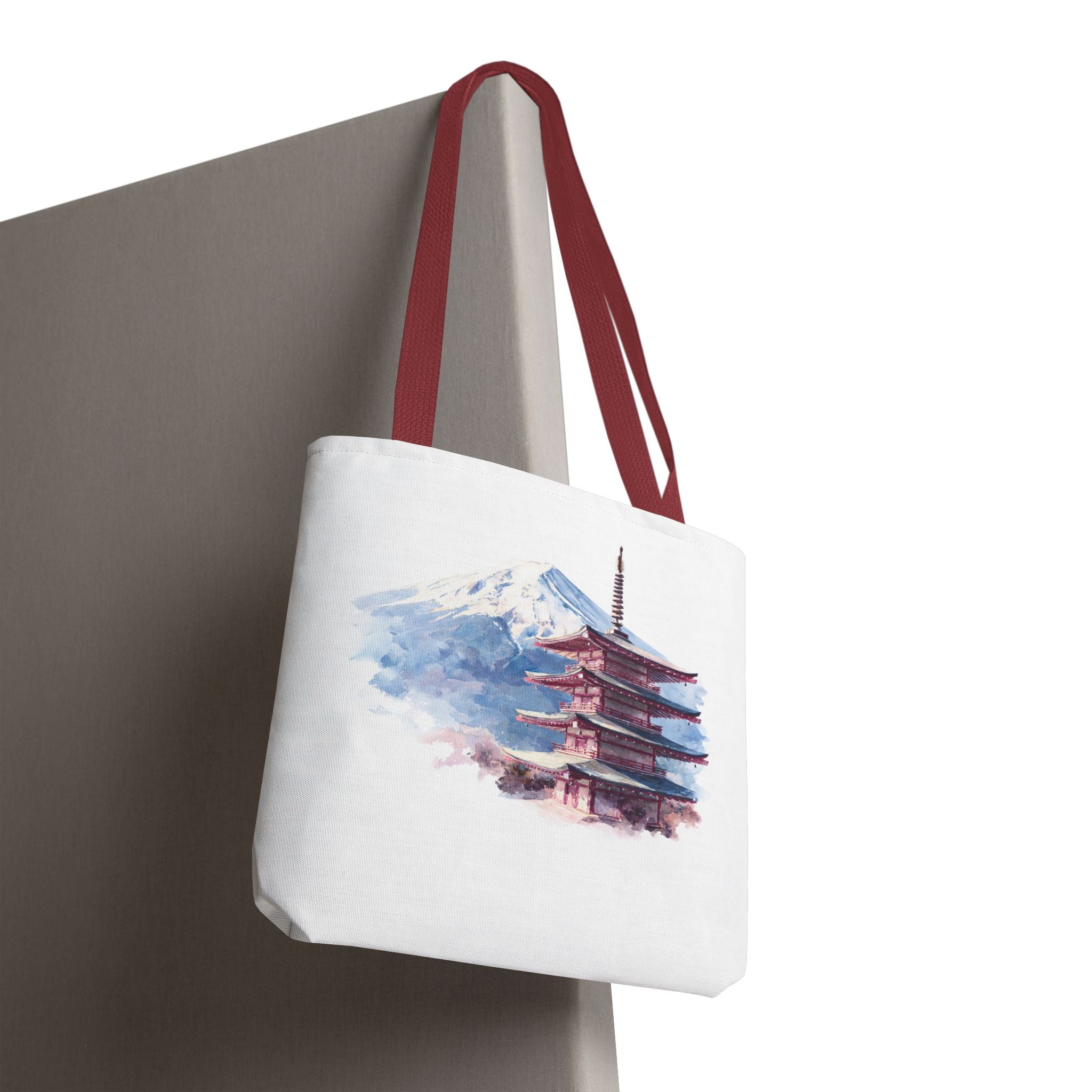 Japanese Pagoda & Mount Fuji Tote Bag — Watercolor Travel Canvas Tote