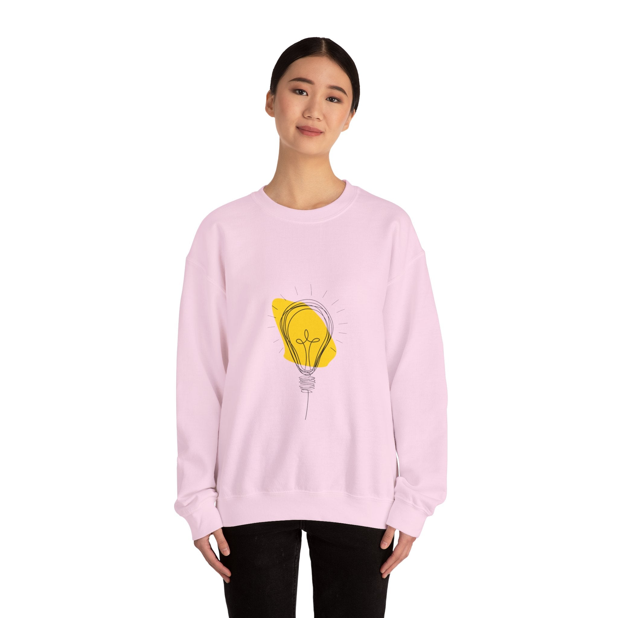 Lightbulb Sketch Crewneck Sweatshirt — Minimalist Yellow Idea Graphic