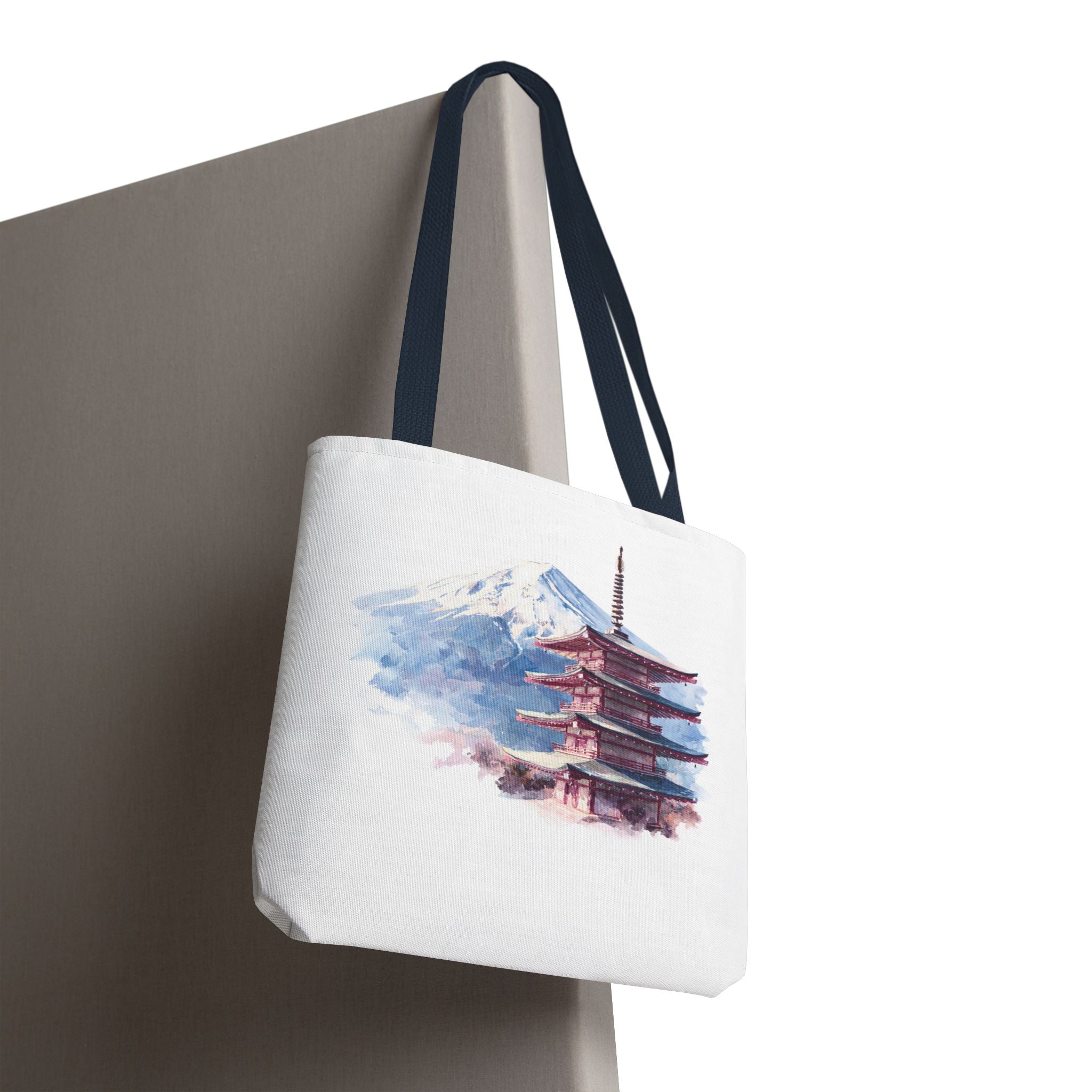 Japanese Pagoda & Mount Fuji Tote Bag — Watercolor Travel Canvas Tote