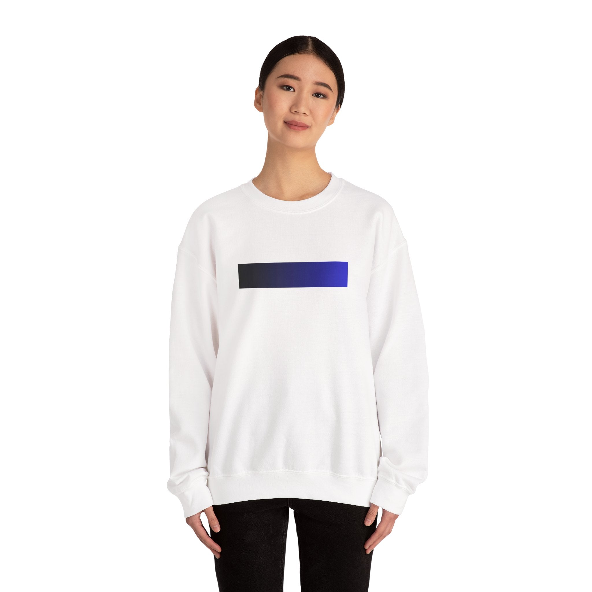 Minimal Gradient Bar Crewneck Sweatshirt — Modern Blue-to-Black Graphic