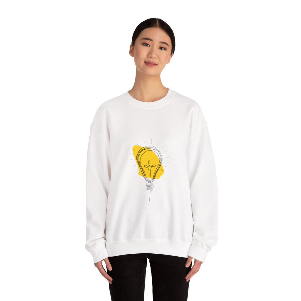 Lightbulb Sketch Crewneck Sweatshirt — Minimalist Yellow Idea Graphic