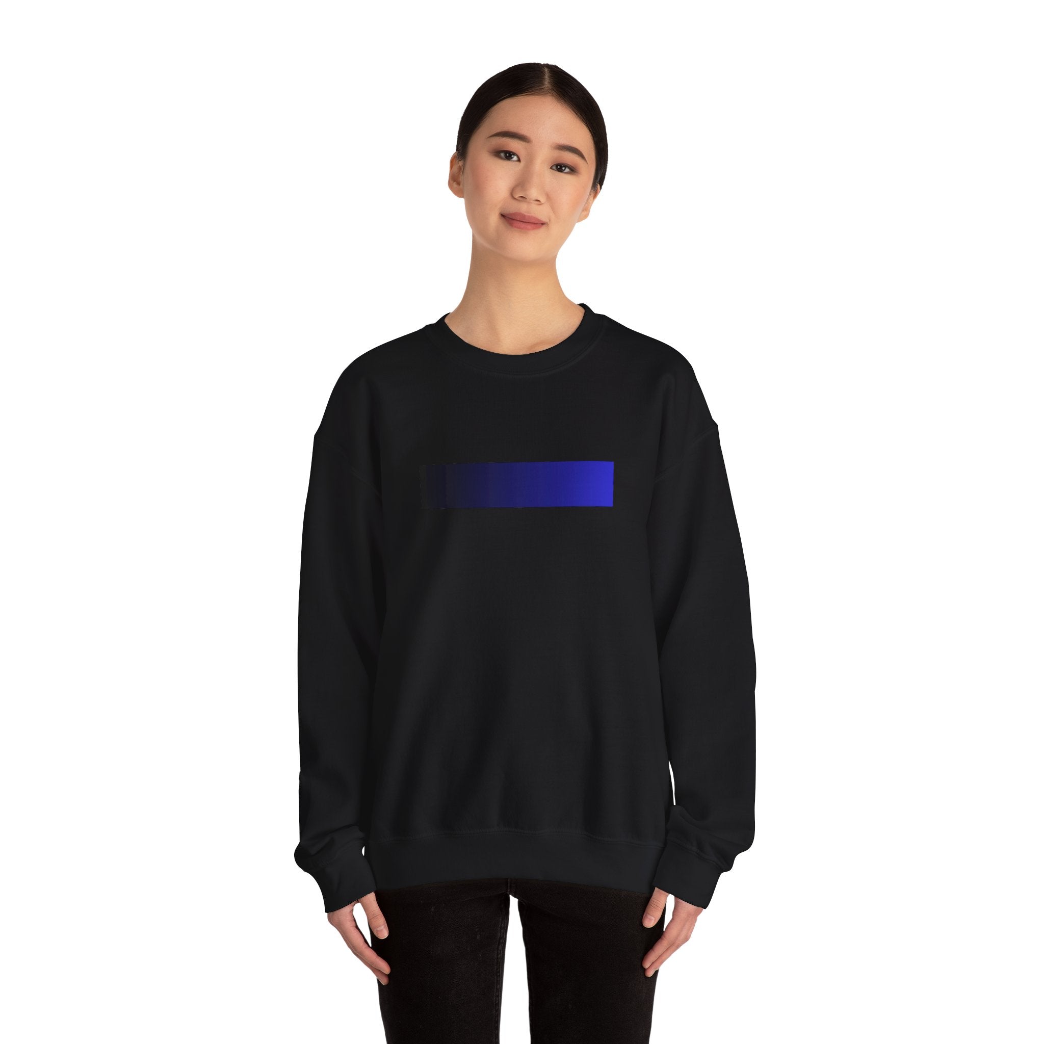 Minimal Gradient Bar Crewneck Sweatshirt — Modern Blue-to-Black Graphic