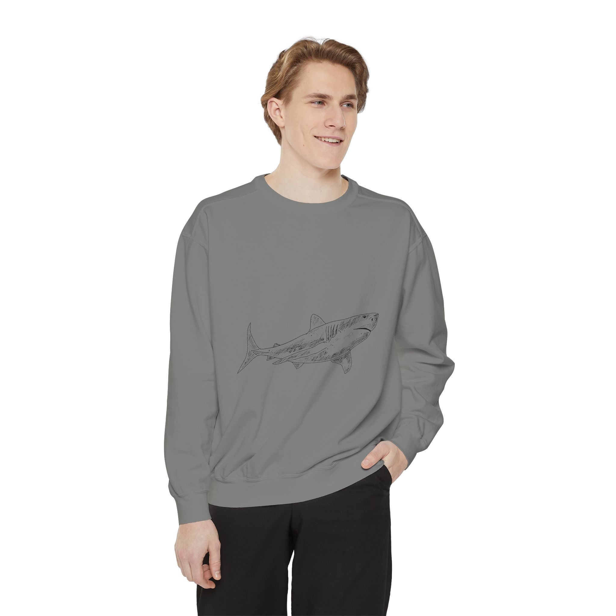 Shark Sketch Sweatshirt — Minimal Ocean Graphic Pullover