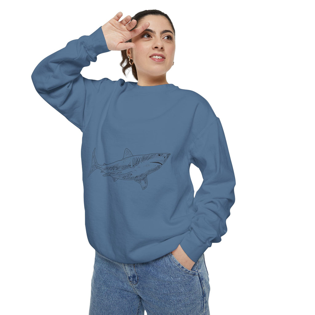 Shark Sketch Sweatshirt — Minimal Ocean Graphic Pullover