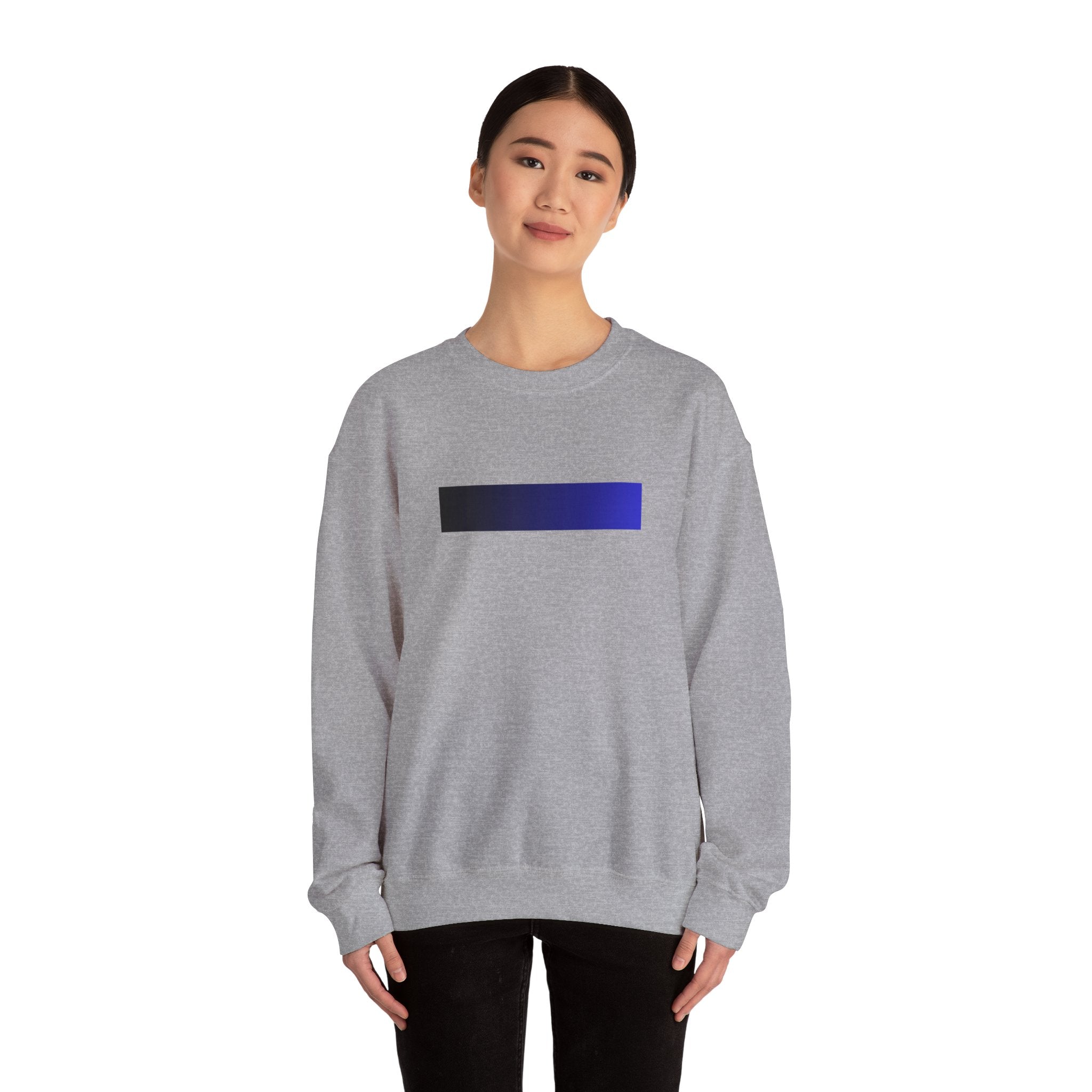 Minimal Gradient Bar Crewneck Sweatshirt — Modern Blue-to-Black Graphic