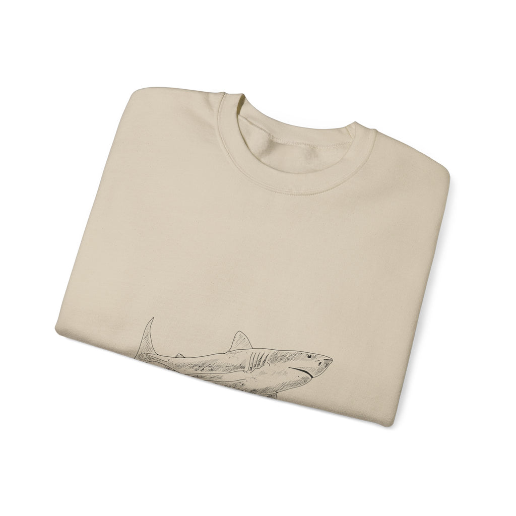 Shark Sketch Crewneck Sweatshirt — Minimal Ocean Graphic Pullover