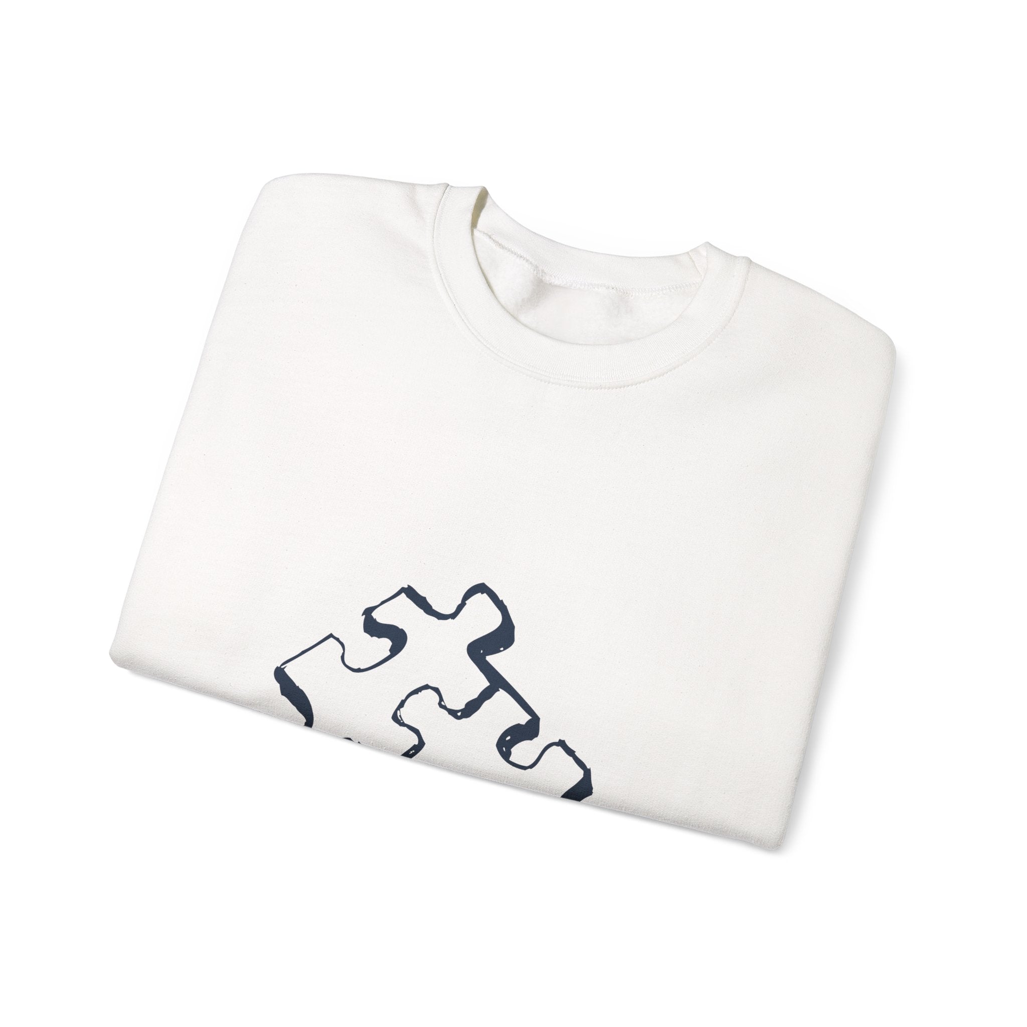 Puzzle Piece Crewneck Sweatshirt — Minimalist Jigsaw Graphic Pullover