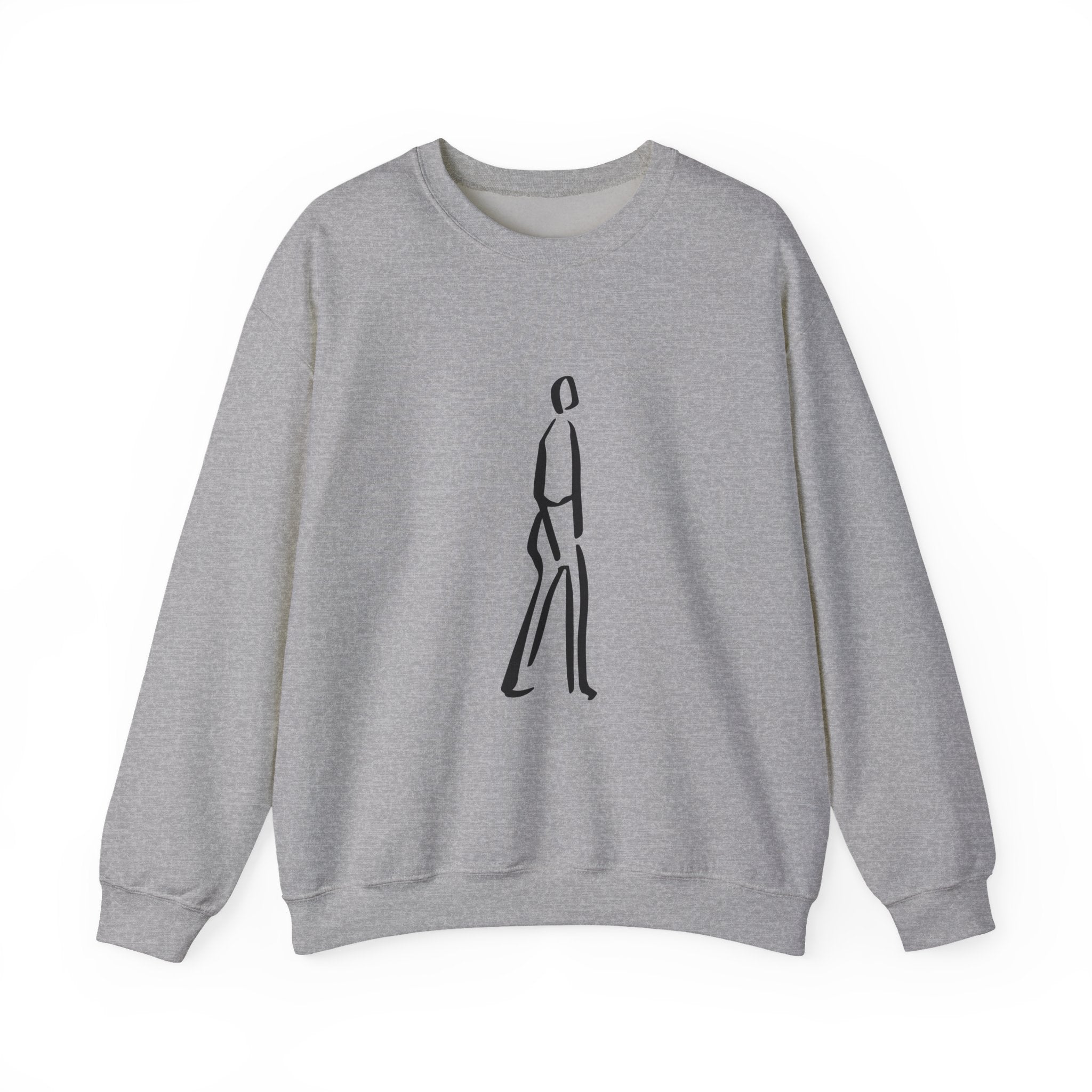 Minimalist Line Art Crewneck Sweatshirt — Walking Figure Graphic