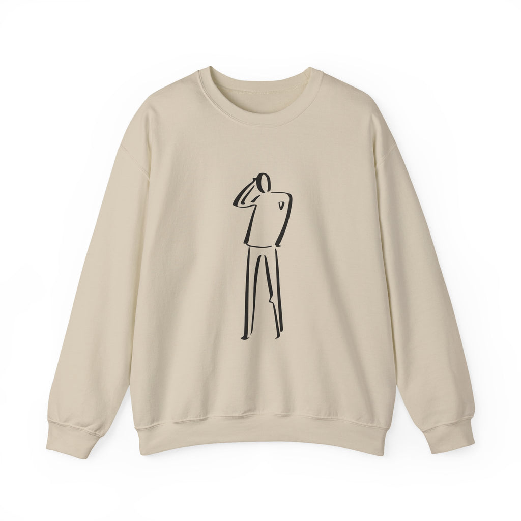Minimalist Line Art Sweatshirt — Abstract Standing Figure Crewneck