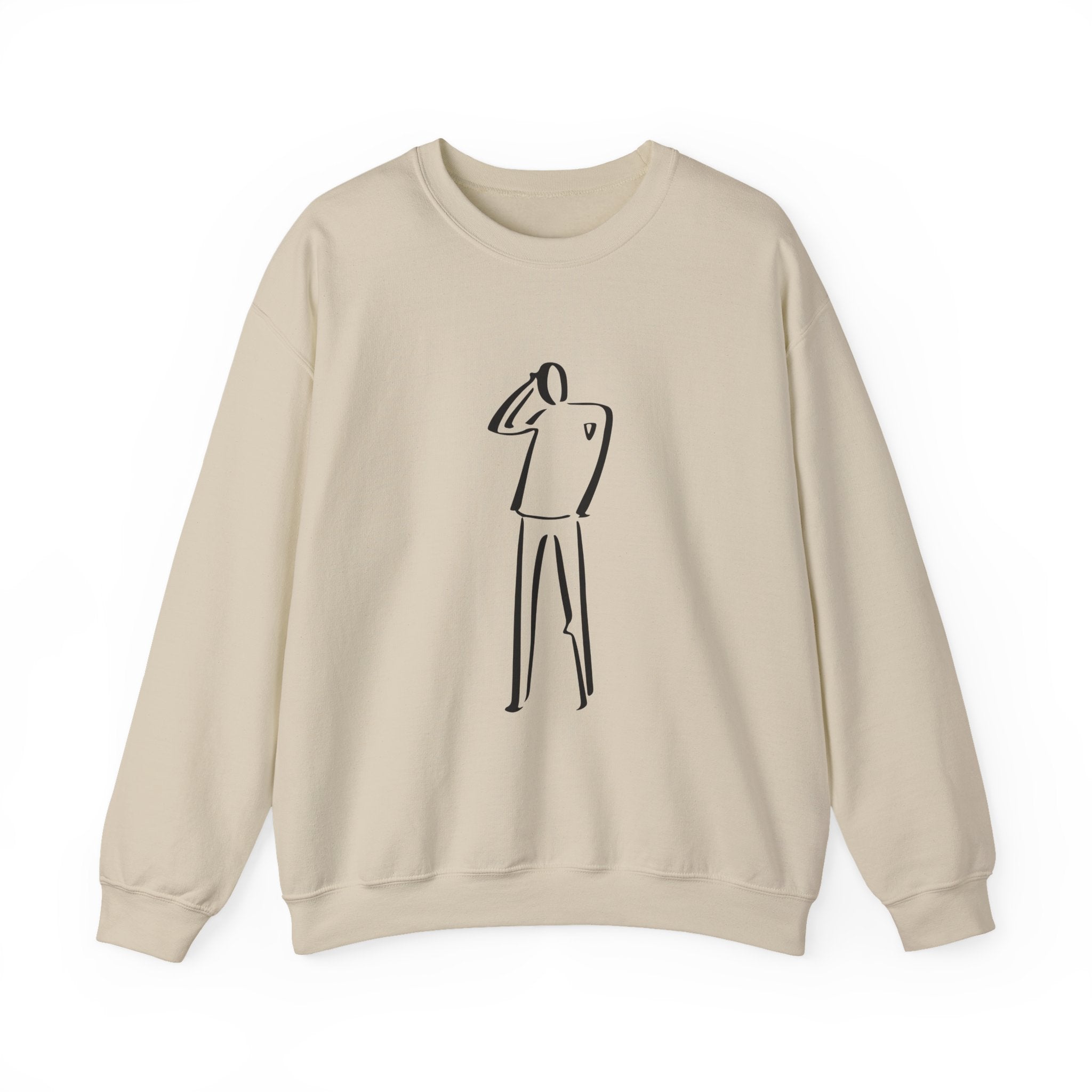 Minimalist Line Art Sweatshirt — Abstract Standing Figure Crewneck