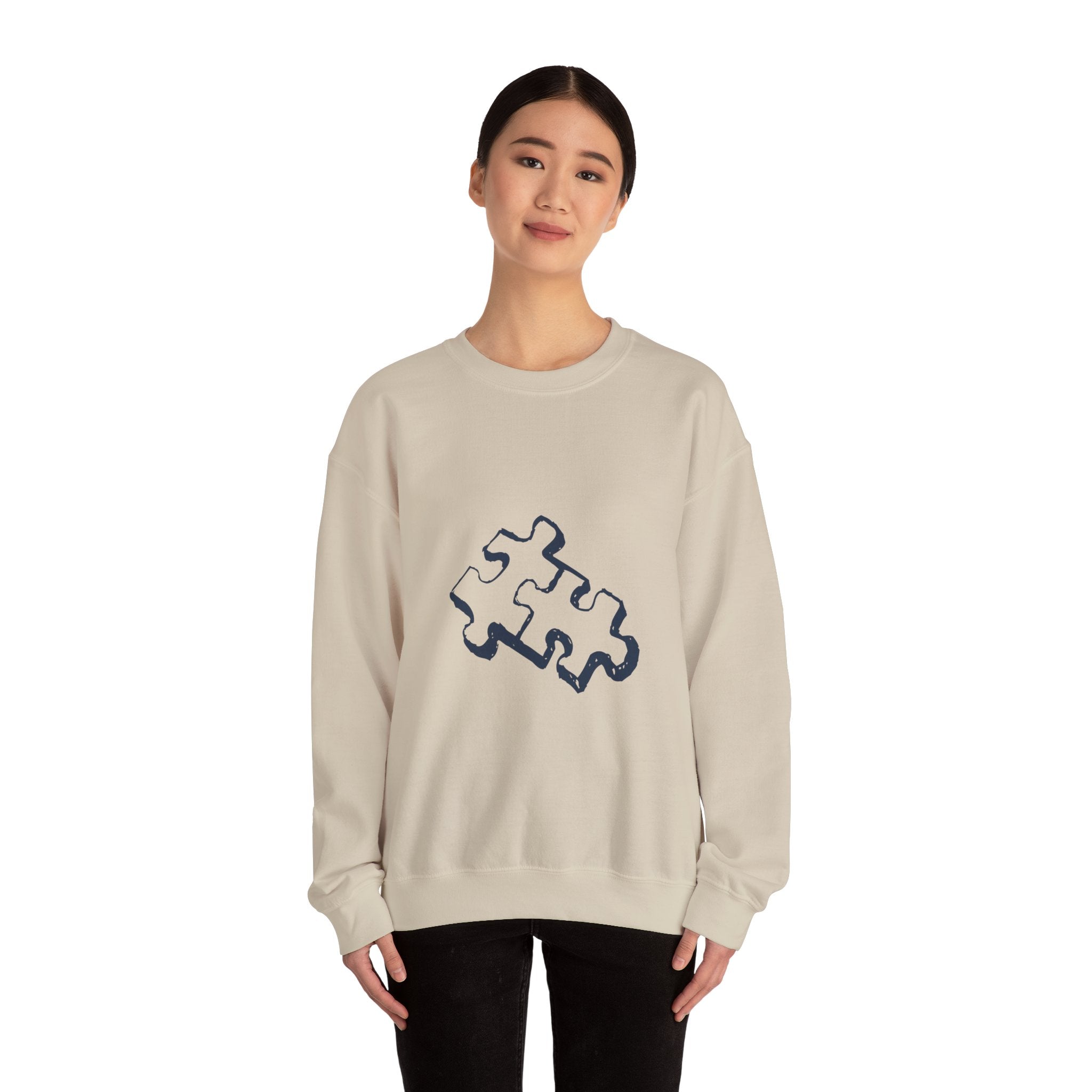 Puzzle Piece Crewneck Sweatshirt — Minimalist Jigsaw Graphic Pullover