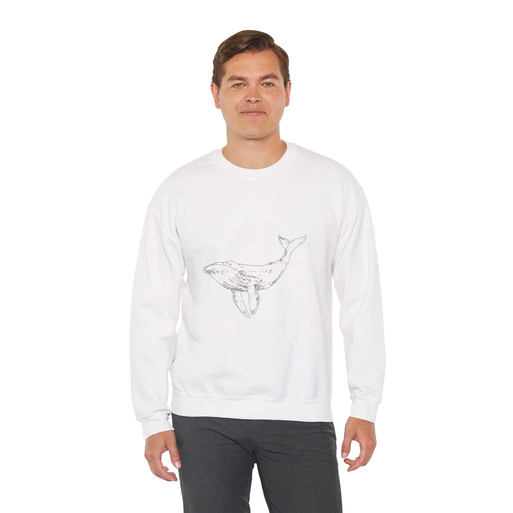 Whale Sketch Crewneck Sweatshirt — Minimalist Ocean Whale Graphic