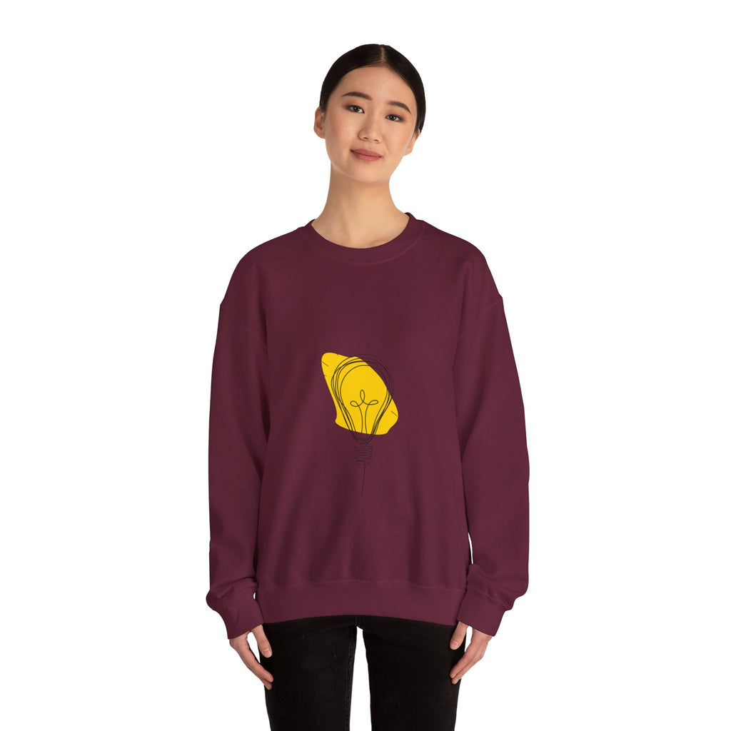 Lightbulb Sketch Crewneck Sweatshirt — Minimalist Yellow Idea Graphic