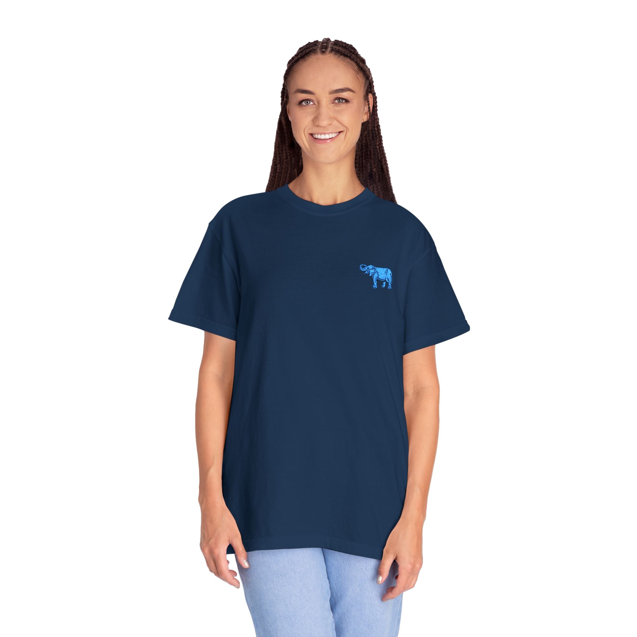 Blue Elephant-Dyed Graphic T-Shirt with Blue Design