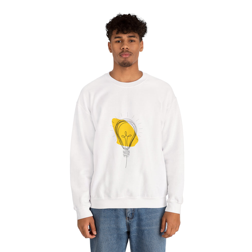 Lightbulb Sketch Crewneck Sweatshirt — Minimalist Yellow Idea Graphic