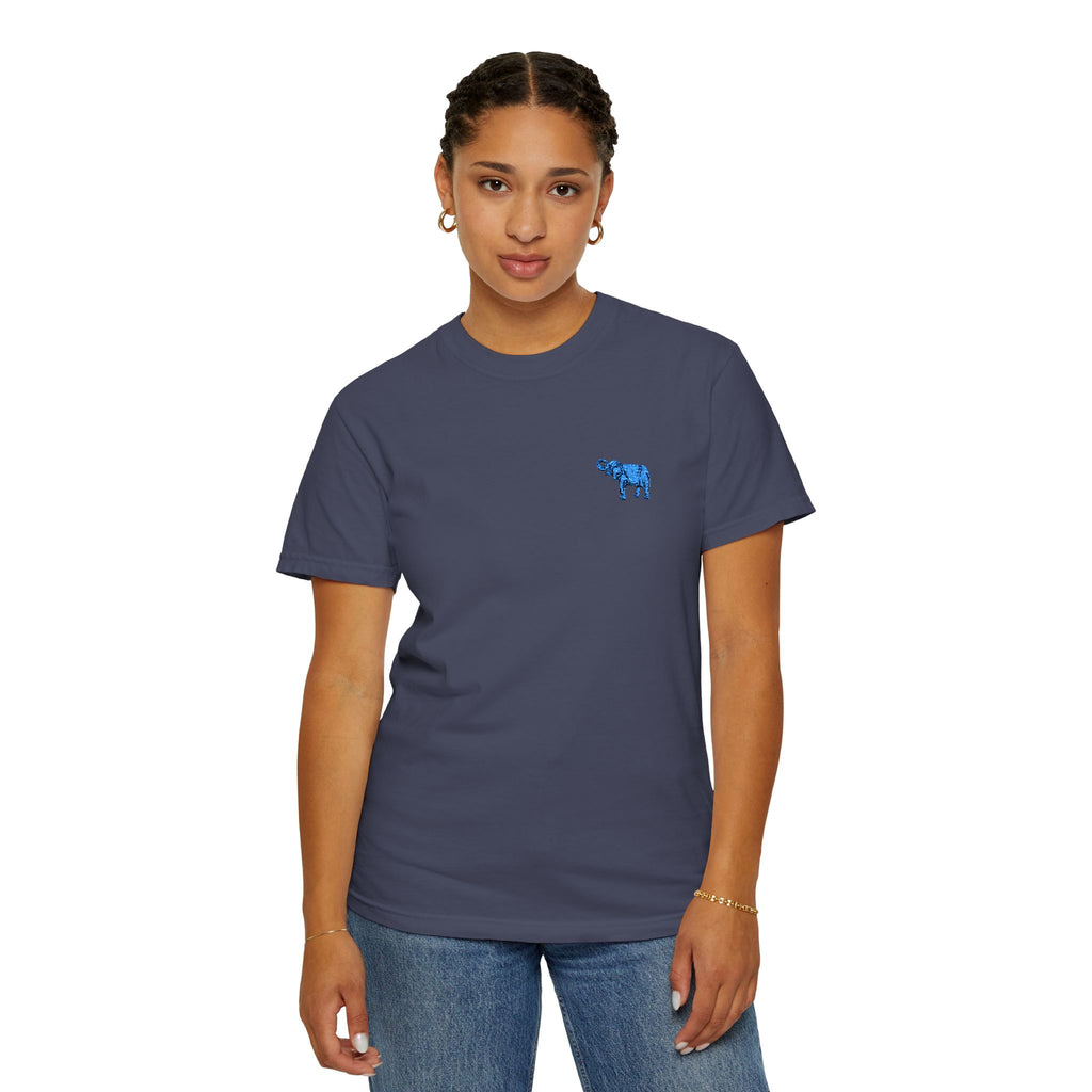 Blue Elephant-Dyed Graphic T-Shirt with Blue Design