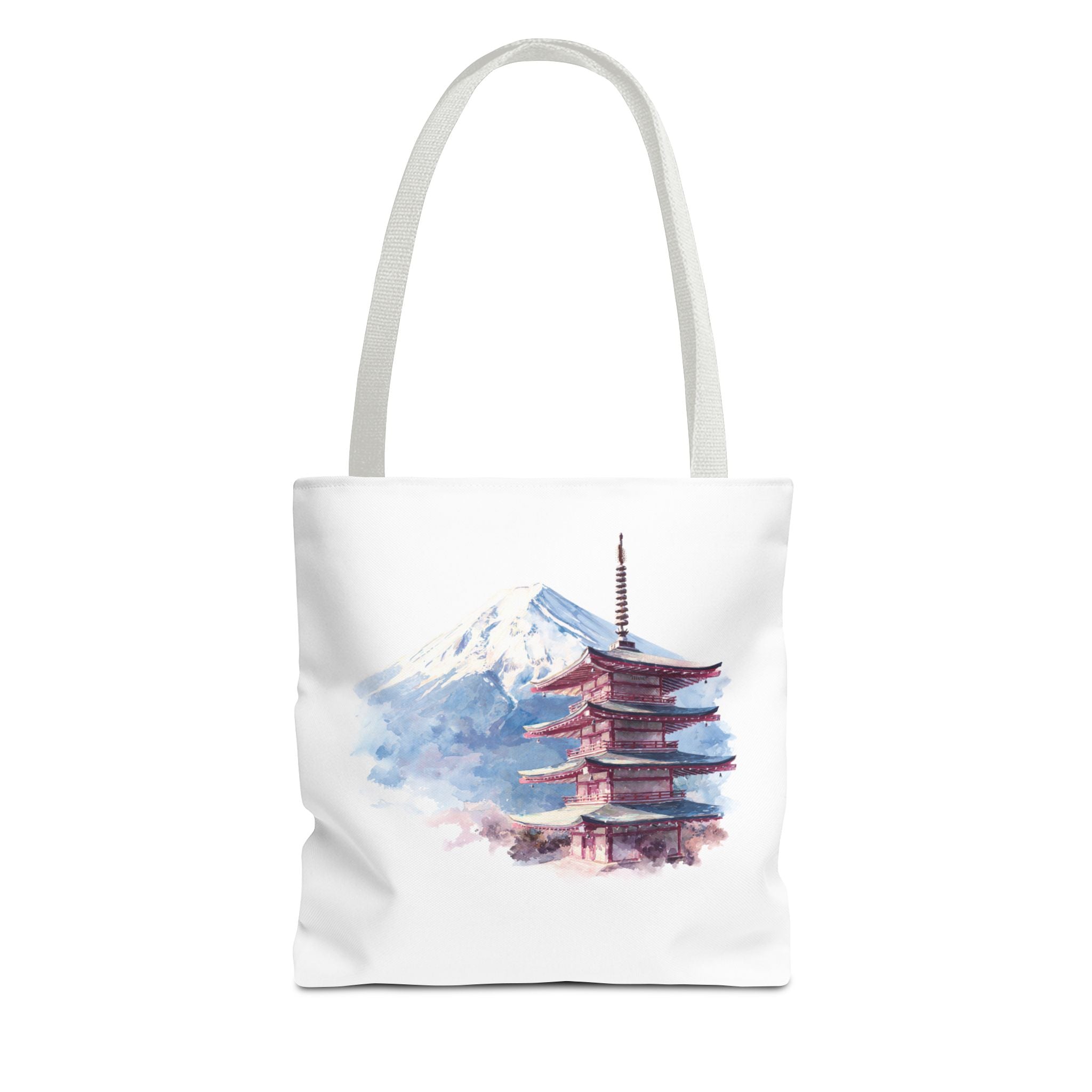 Japanese Pagoda & Mount Fuji Tote Bag — Watercolor Travel Canvas Tote