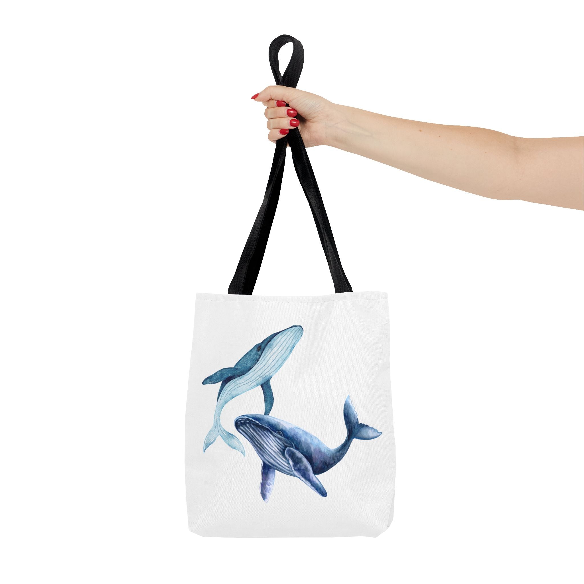 Whale Duo Tote Bag — Blue Ocean Watercolor Beach Shopper
