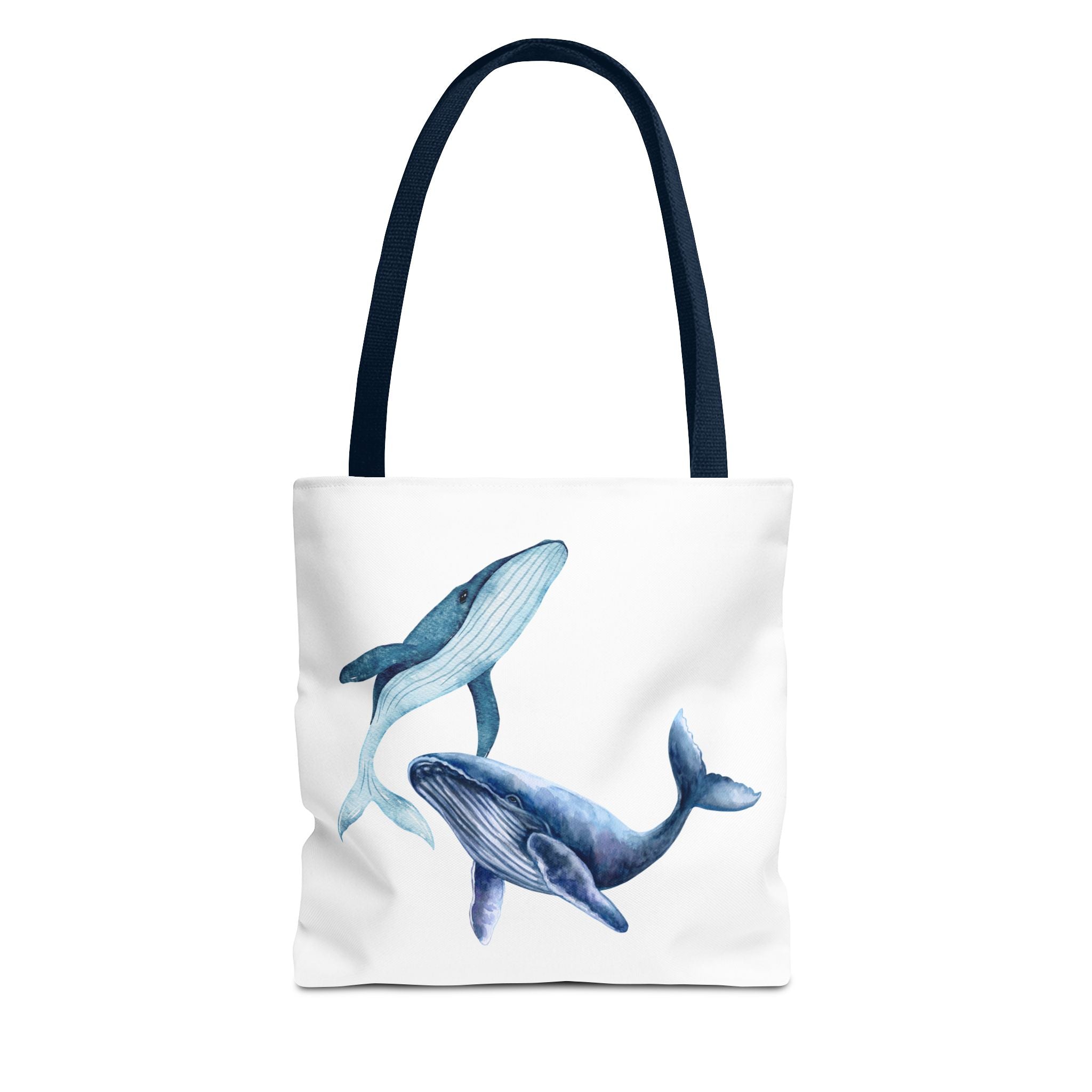 Whale Duo Tote Bag — Blue Ocean Watercolor Beach Shopper