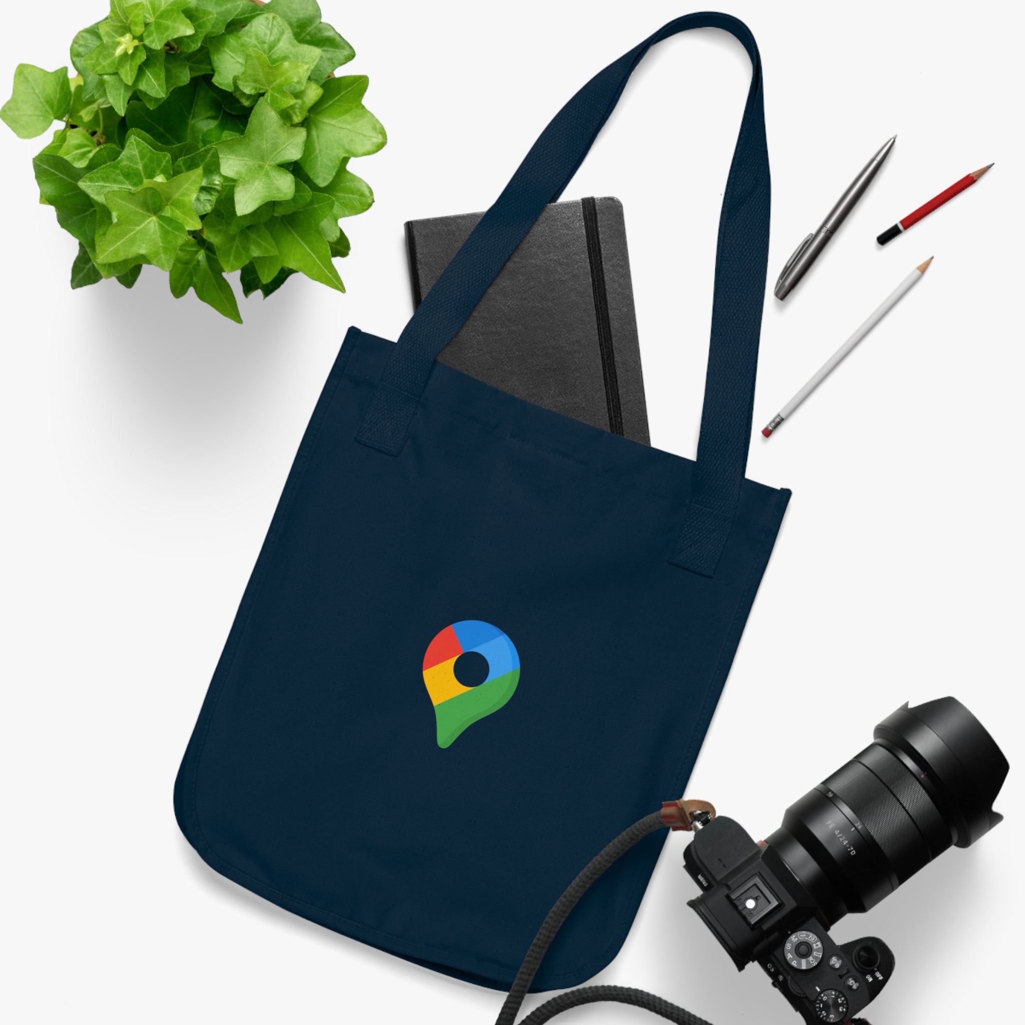 Google Location Canvas Tote Bag — Minimal Map Pin Logo Eco Tote
