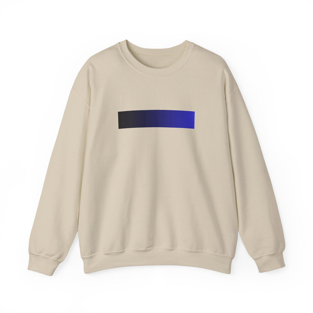 Minimal Gradient Bar Crewneck Sweatshirt — Modern Blue-to-Black Graphic