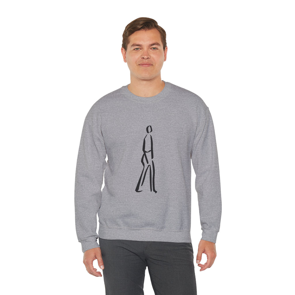Minimalist Line Art Crewneck Sweatshirt — Walking Figure Graphic