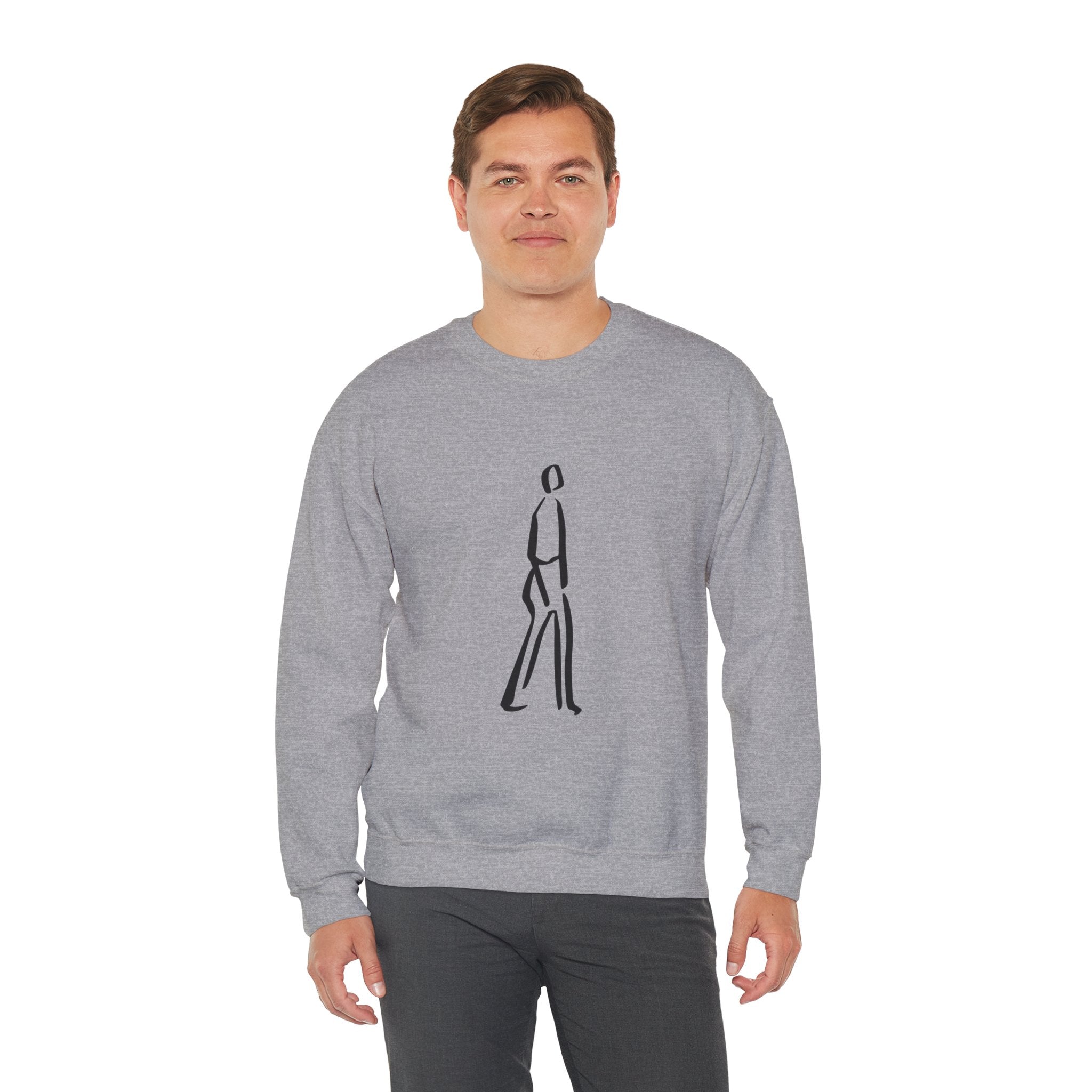 Minimalist Line Art Crewneck Sweatshirt — Walking Figure Graphic