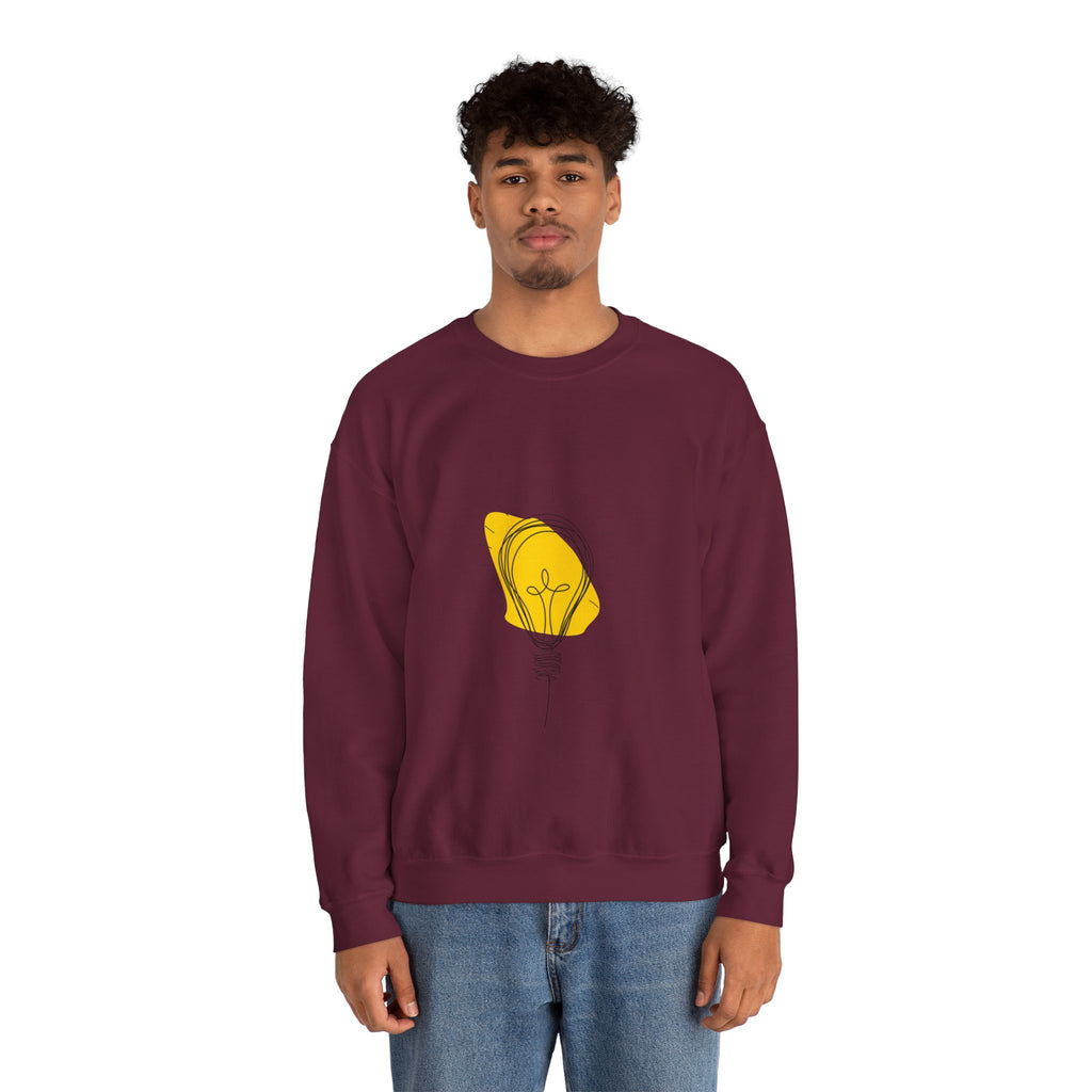 Lightbulb Sketch Crewneck Sweatshirt — Minimalist Yellow Idea Graphic