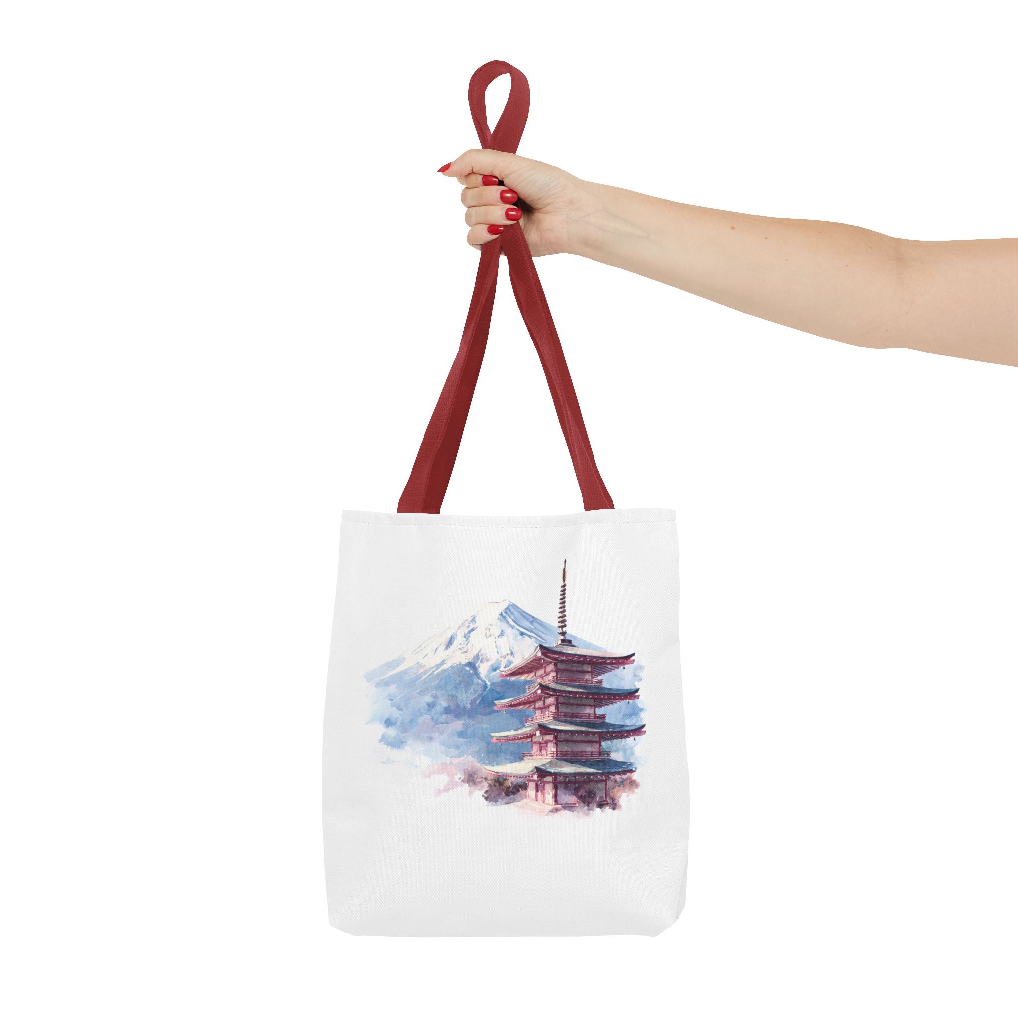 Japanese Pagoda & Mount Fuji Tote Bag — Watercolor Travel Canvas Tote