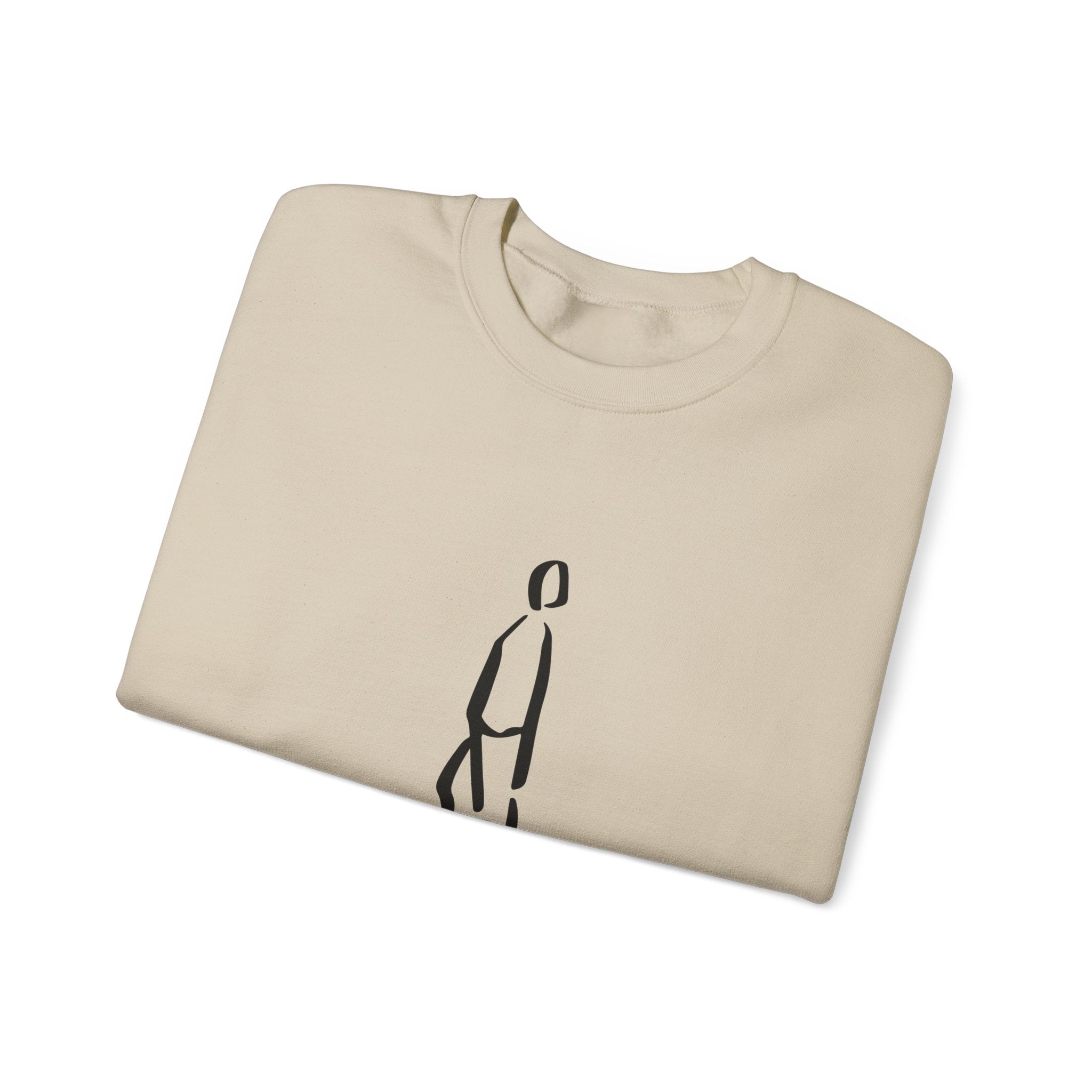 Minimalist Line Art Crewneck Sweatshirt — Walking Figure Graphic